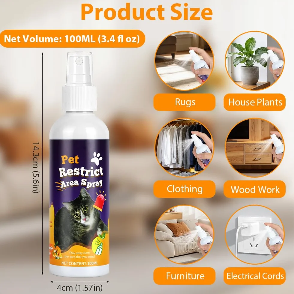 OSDUE Repelentes Orina Spray Gatos, 100ml Spray Antiarañazos Gatos, Evitar Pipi Cat, Eliminador de Olores, No Mancha, Frena los Malos Hábitos para Exterior e Interior Aroma Cítrico a Limón