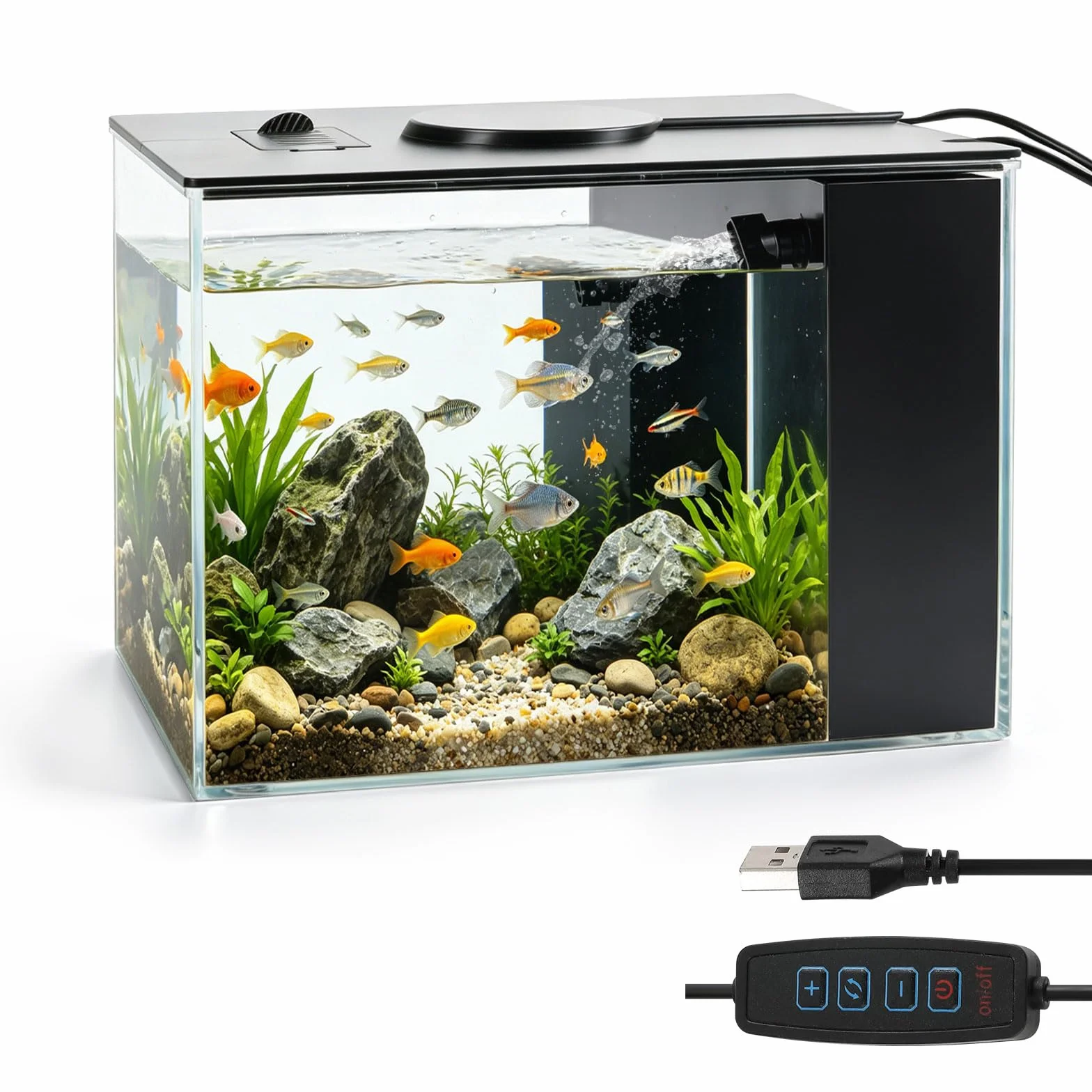 Betta Fish Tank, pequeño acuario de plástico con cubierta y luz LED, kit de inicio de acuario con sistema de filtro, mini pecera de escritorio para camarones Betta