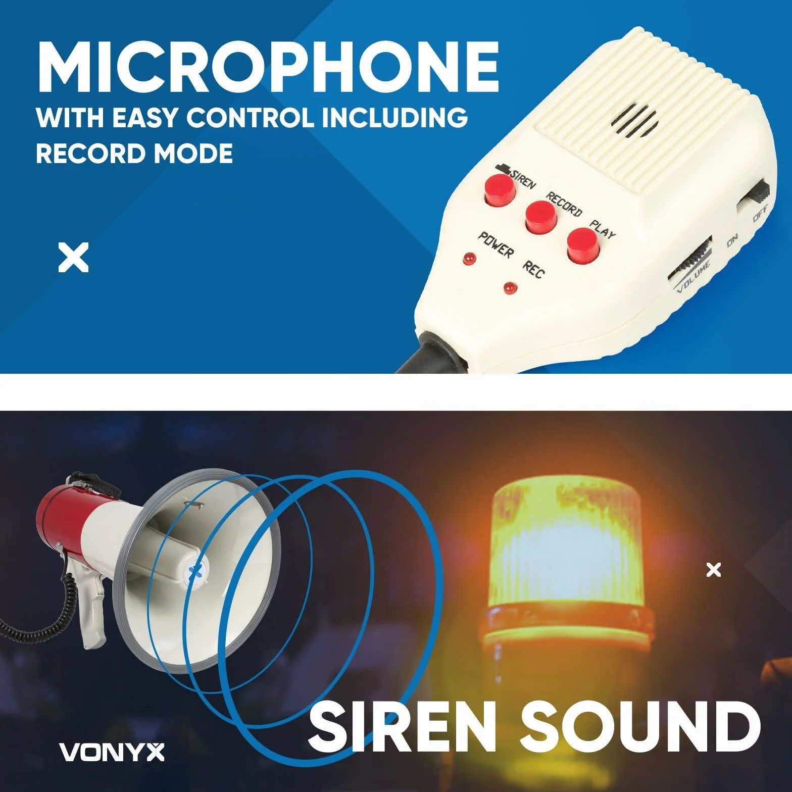 Vonyx MEG050 Megáfono 50W Alcance 1km con Micrófono y Grabación