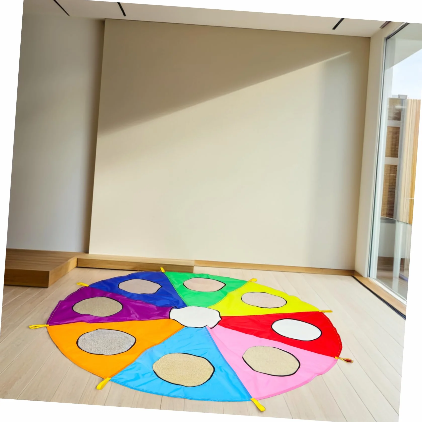 TOYANDONA Paracaídas Arcoíris con 9 Hoyos, Juego Cooperativo, Material Seguro Plegable para Niños Jardín de Infantes Actividades al Aire Libre