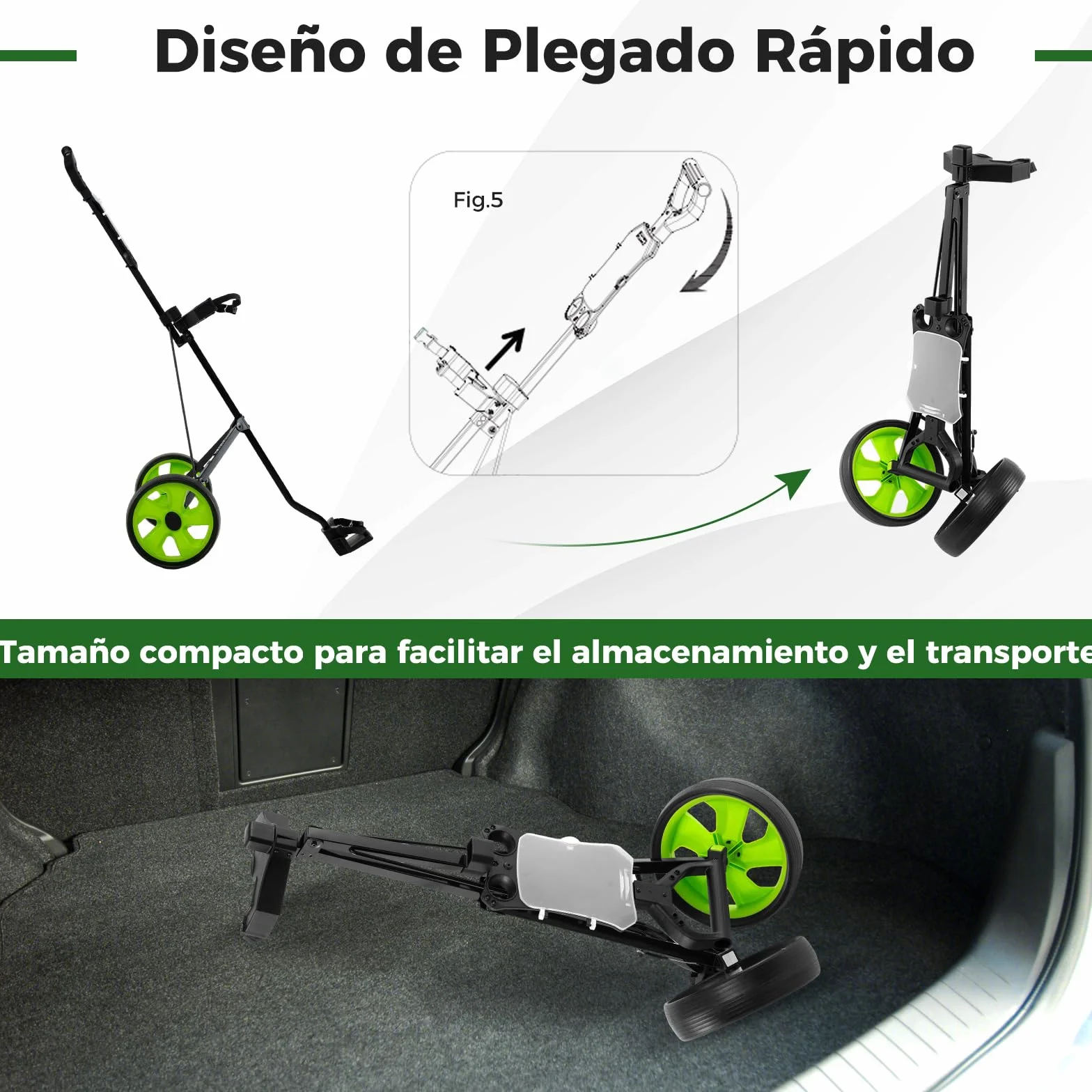 GYMAX Carrito de Golf Plegable 2 Ruedas con Correa Ajustable