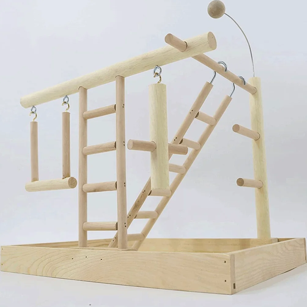 ZUMAHA Seguridad Interesante Soporte de Escalera para Columpio de Loro, Juguetes de Madera para pájaros, Parque Infantil para pájaros, Gimnasio con Columpio de Escalera, Jaula para pájaros Sólido