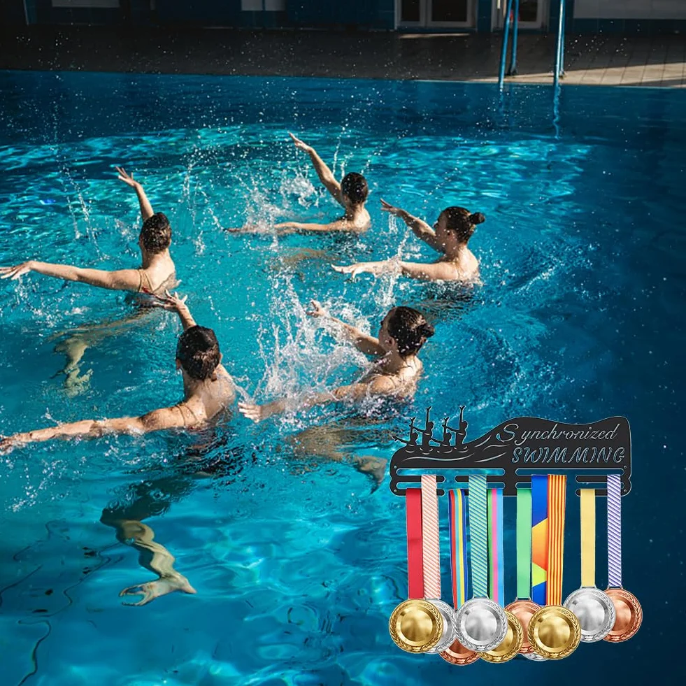 SUPERDANT Soporte para Medallas de Natación Sincronizada Exhibidor de Hierro para 60 Medallas Ganchos Negros Montados en la Pared