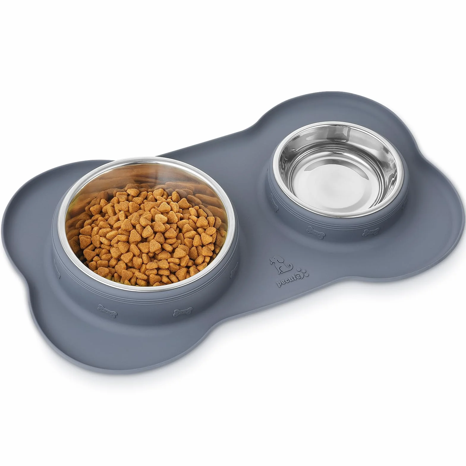 Pecute Comedero Perro y Gato, 3-in-1 Bebedero para Gatos Perros, Mascotas Pequeño de Acero Inoxidable Extraíble de Acero, Base de Silicona Antideslizante (400ml/13.5oz + 200ml/6.8oz)