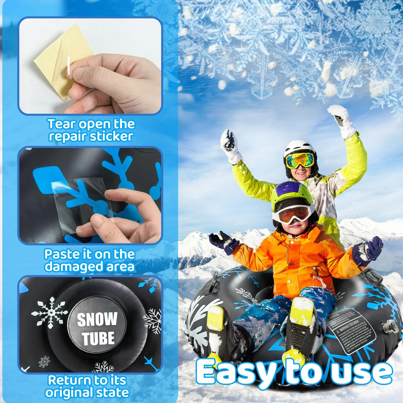 Trineo de Nieve Inflable con Asas de Goma Blanda, Antivuelco, Antifugas, Plegable
