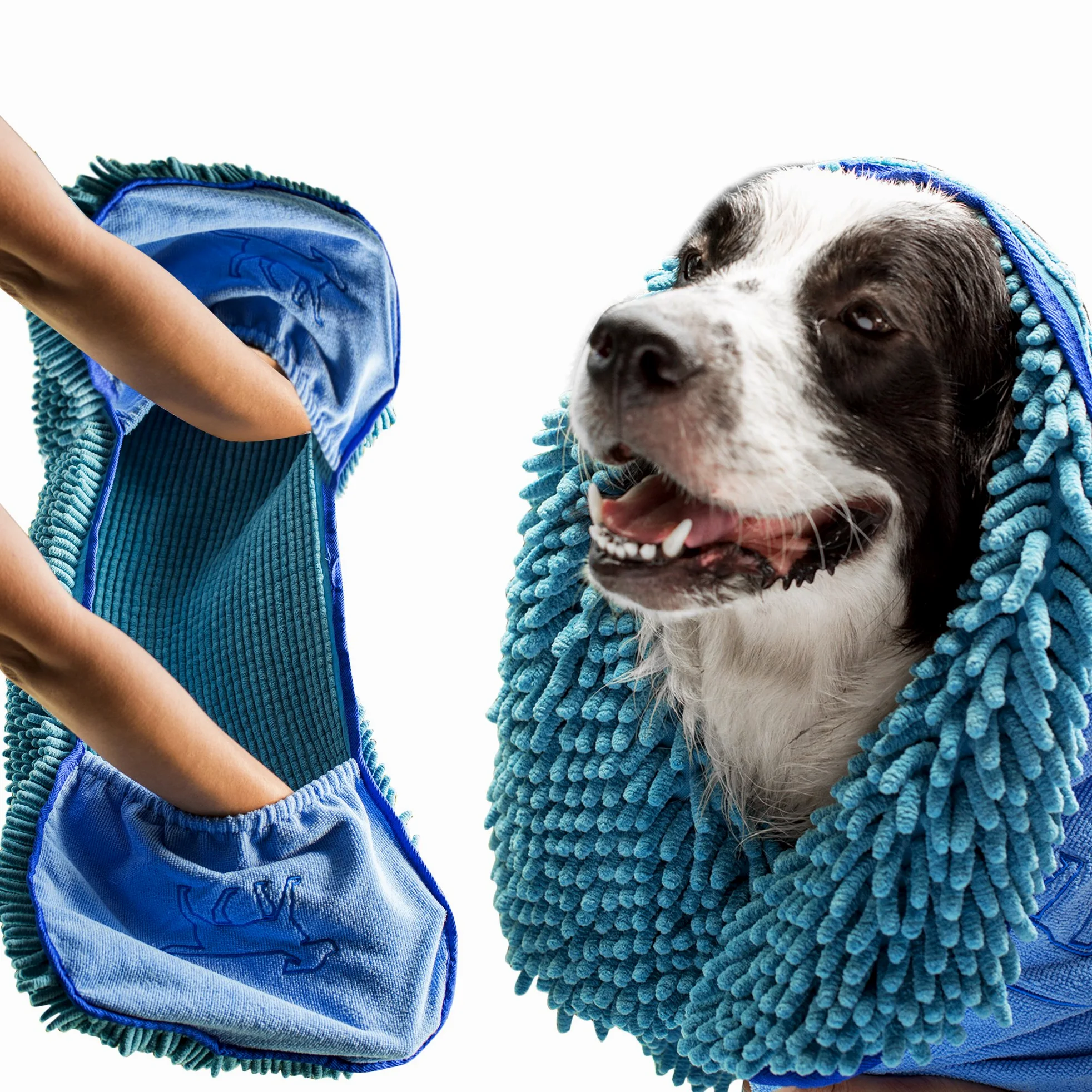 Tuff Pupper Toalla de Secado rápido para Perros | Shammy de Microfibra Ultra Absorbente | Toalla de baño para Perros Extra Grande de 85 x 35 cm | Cómodos Bolsillos para Las Manos