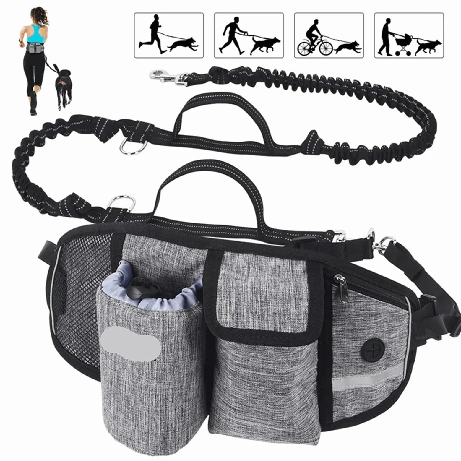 Riñonera de Entrenamiento for Perros, Manos Libres, Deportiva, multifunción, for pasear al Aire Libre, de Nailon Correa Perro(Blue Set)