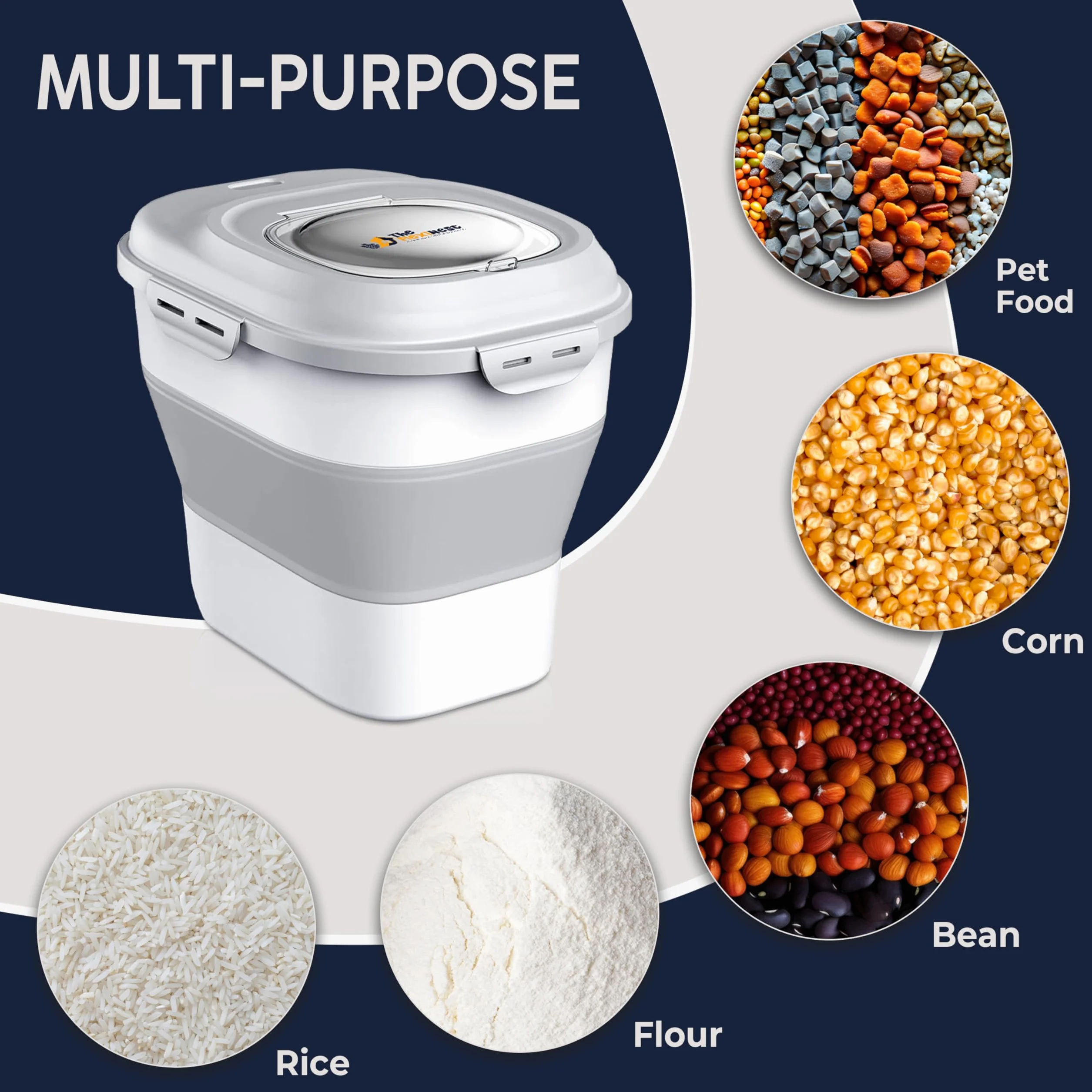 Contenedor de almacenamiento de alimentos para perros de 5 kg, 10 kg, 12 kg, 15 kg, contenedor hermético para alimentos de mascotas, arroz, harina, cereales, contenedor plegable de