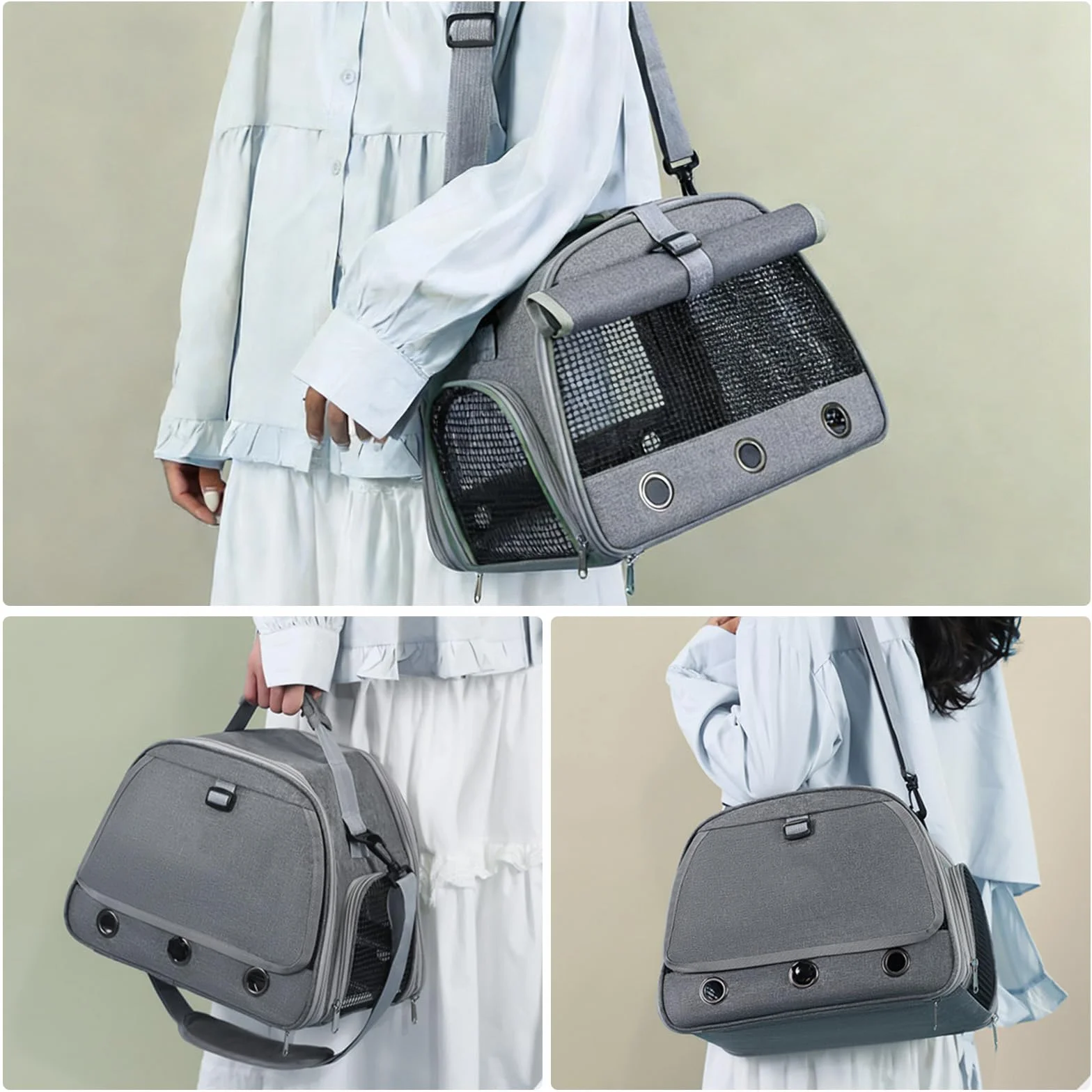 Bolsa De Transporte para Cobayas,35x25x23CM Bolsa De Transporte De Animales Pequeños,Bolsa De Tansporte para Animales Pequeños para Conejos,Erizos, Cobayas Y Mascotas Pequeñas,Gris