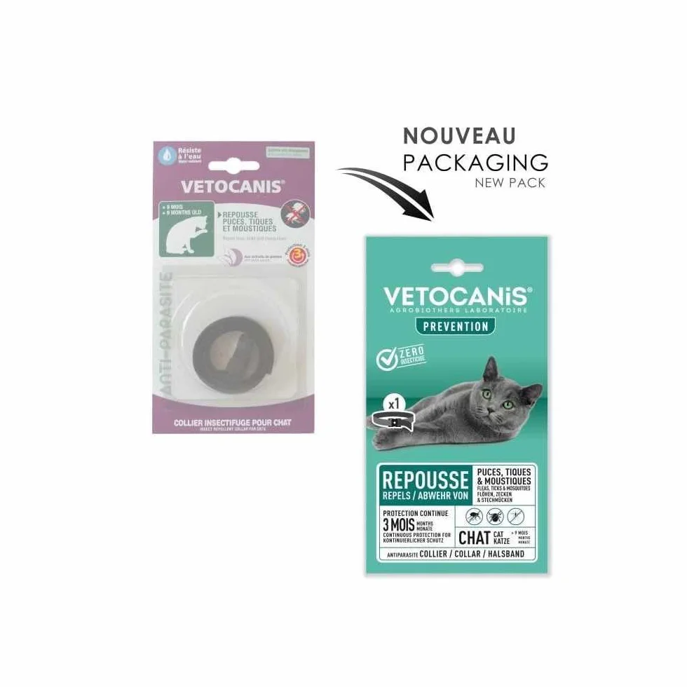 Vetocanis | Collar Antiparasitario Gatos | Protección y Tratamiento Antiparasitario Gatos | Eficaz 3 Meses | Para Gatos de + de 9 Meses | Resistente al Agua | Formulado bajo Control Veterinario