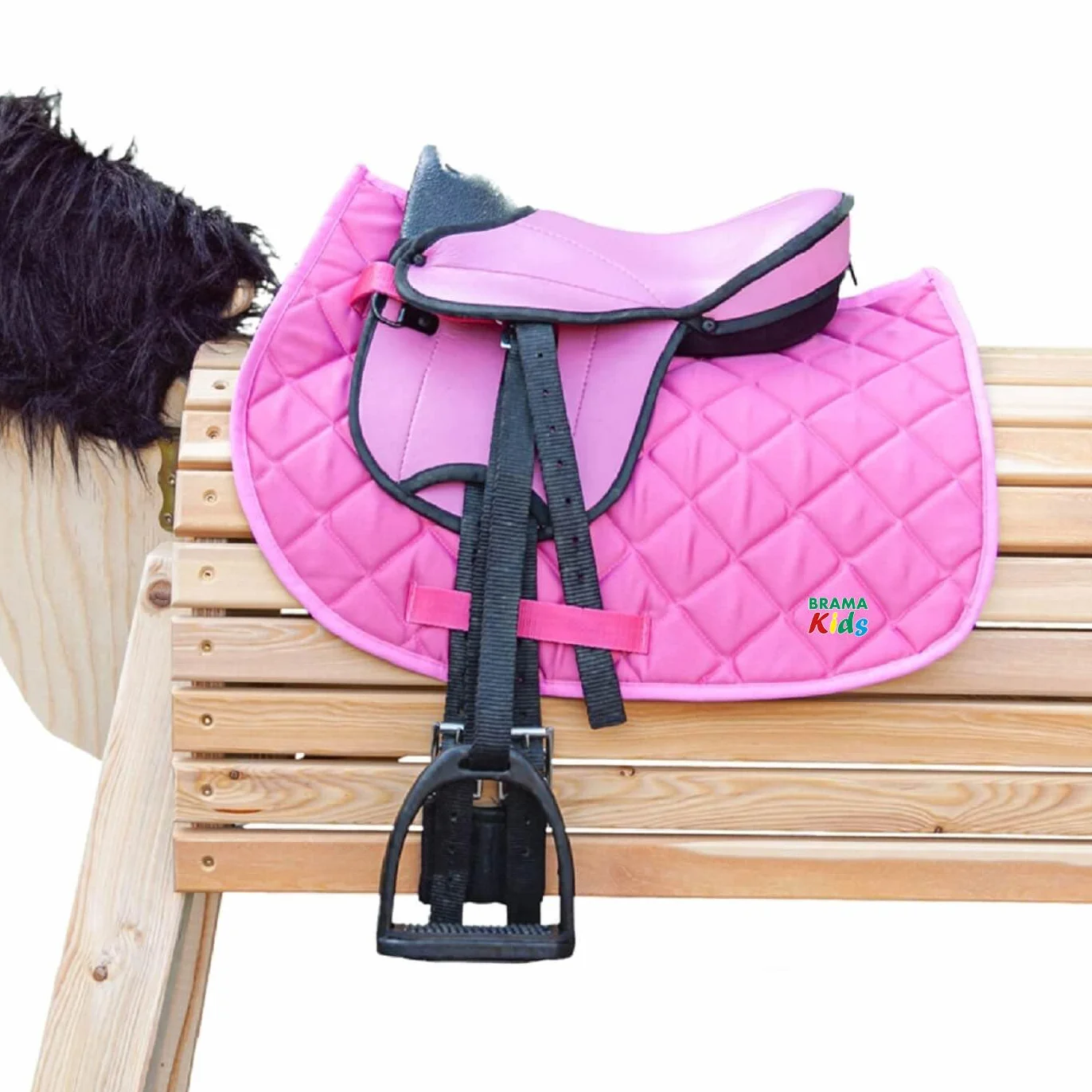 Brama West Juego de silla para shetty infantil "My Little Pony" | Silla para shetty, caballo de madera, caballo de peluche | con funda de silla, cinturón de silla, estribos y correa de estribo - Rosa