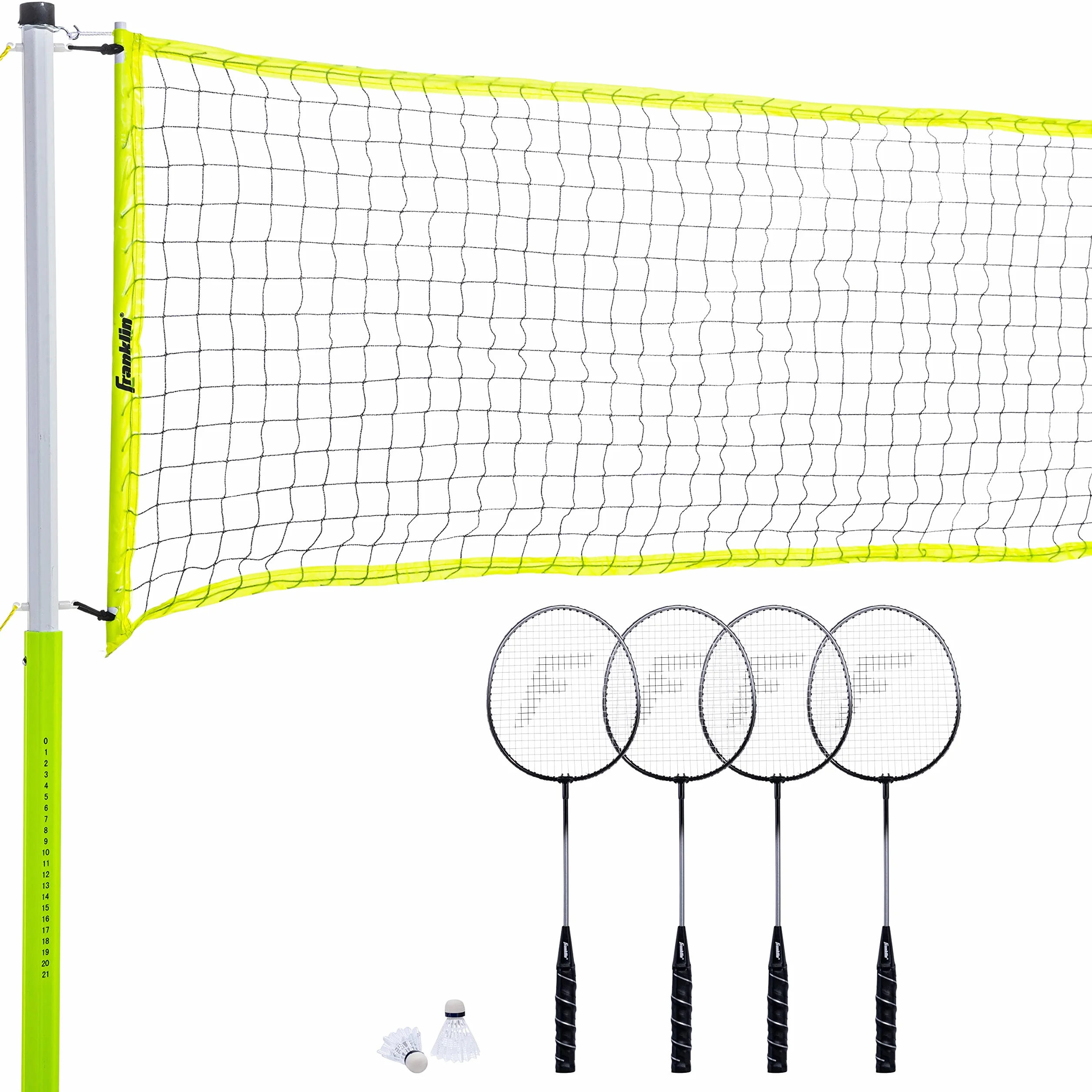 Franklin Sports Juego de bádminton 4 Raquetas de Acero Red Volantes Bolsa de Transporte