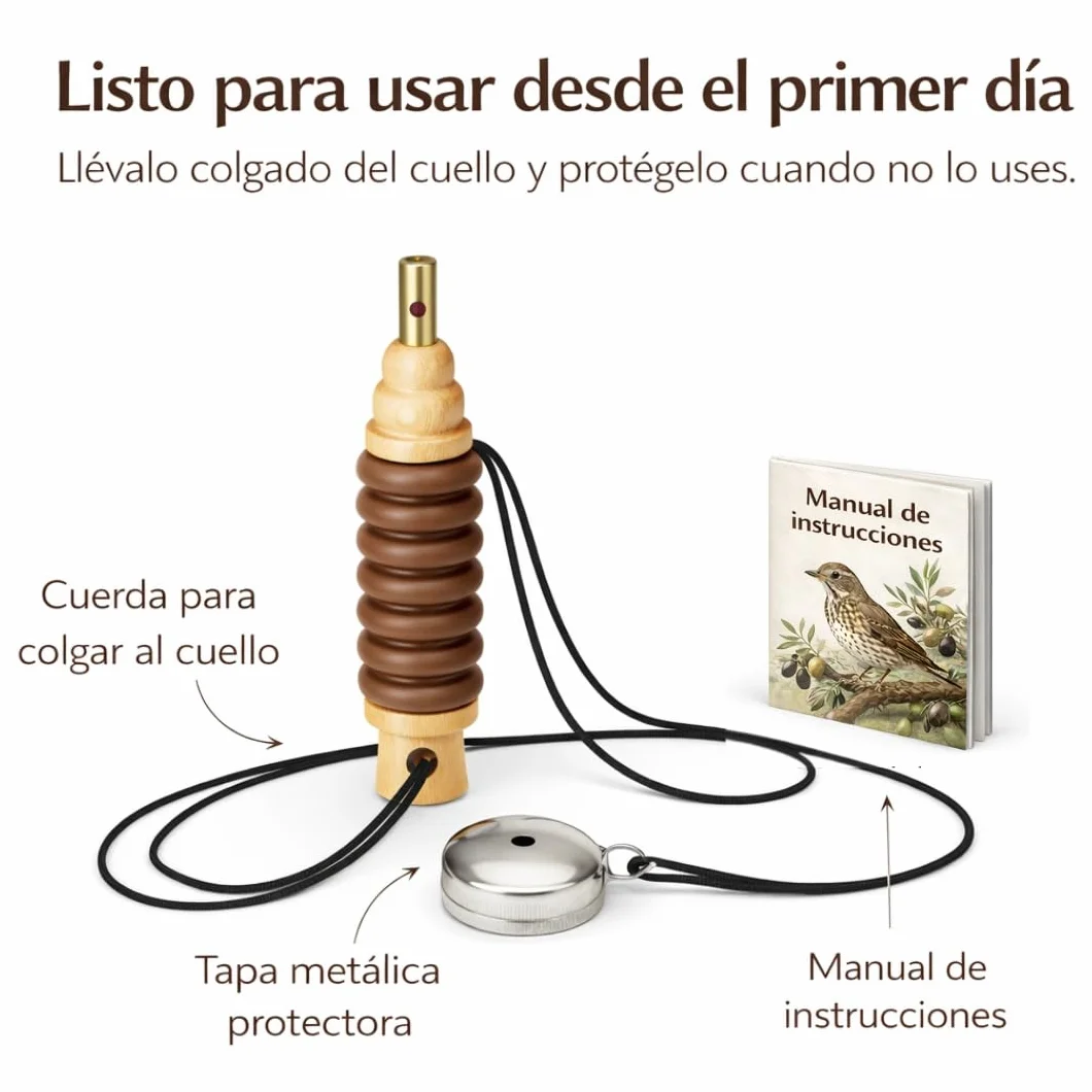 Reclamo Zorzal Bucal Manual con 2 Silbatos para Atraer Zorzales