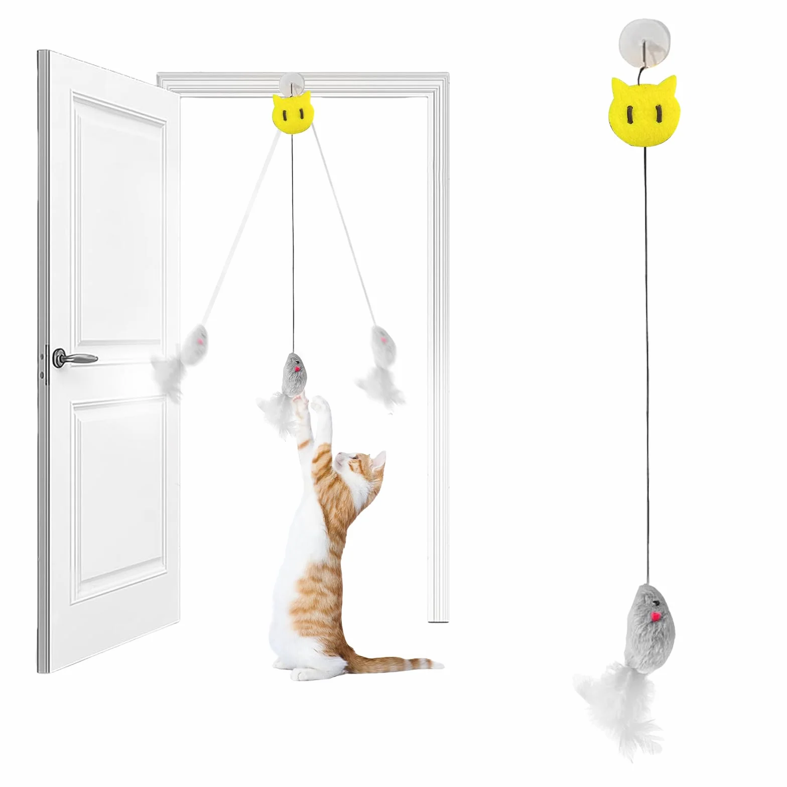 Juguete para Gatos Autoocupado, Juguete Colgante para Puerta, Ratones Grises, Juguete de Peluche Realista que Chisporrotea, Juguete Interactivo para Gatos en Forma de Ratón con Cola de