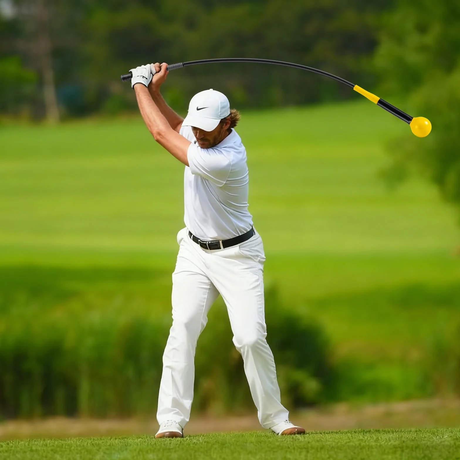 COSTWAY Ayuda para Entrenamiento del Swing de Golf, Palo de Práctica con Cabeza Pesada
