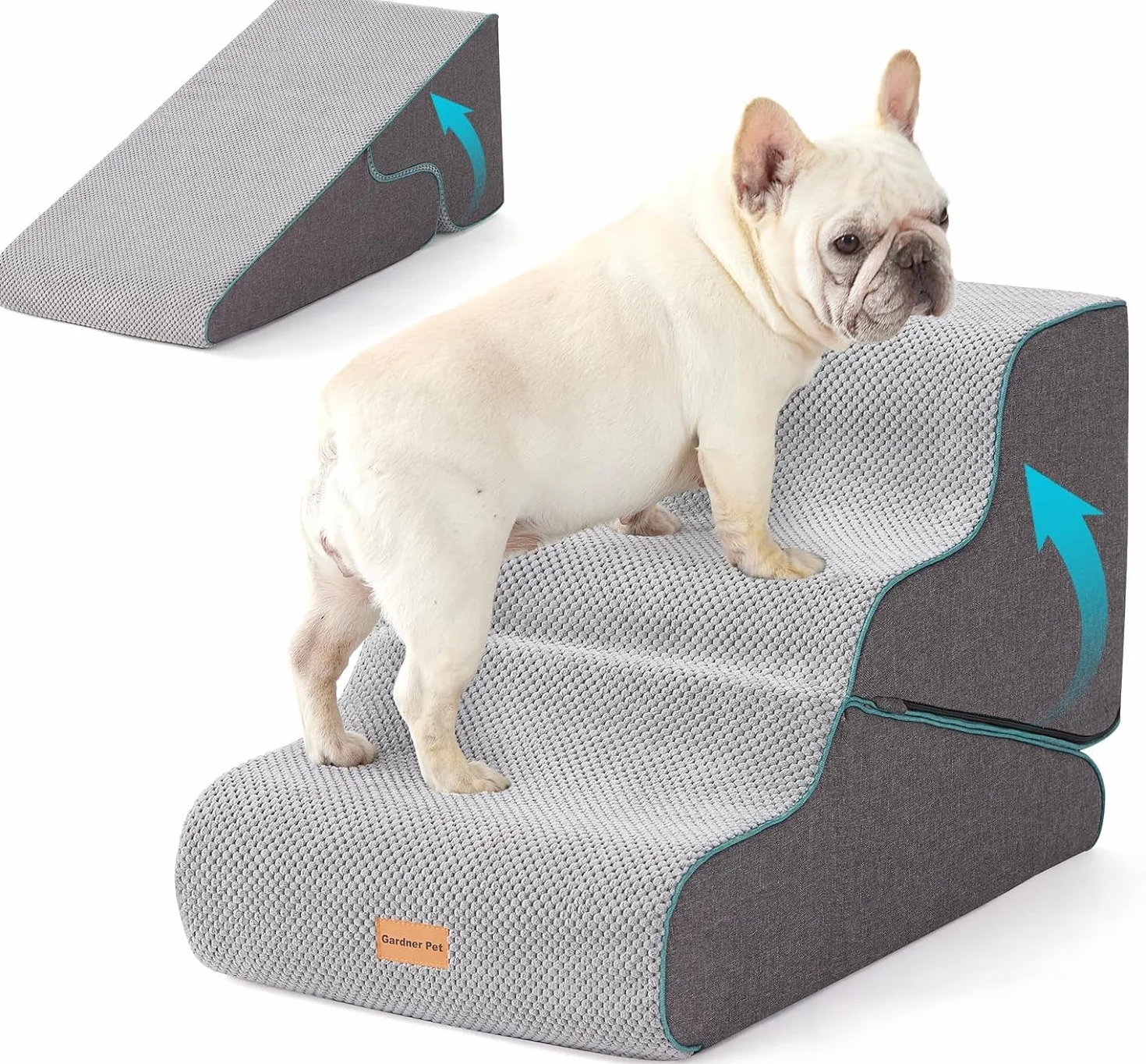 Gardner Pet Escaleras para Perros 2 en 1, Altura 42cm, con Tres Peldaños de Espuma de Alta Densidad y Diseño Antideslizante para Facilitar el Acceso a Sofás y Camas - Gris