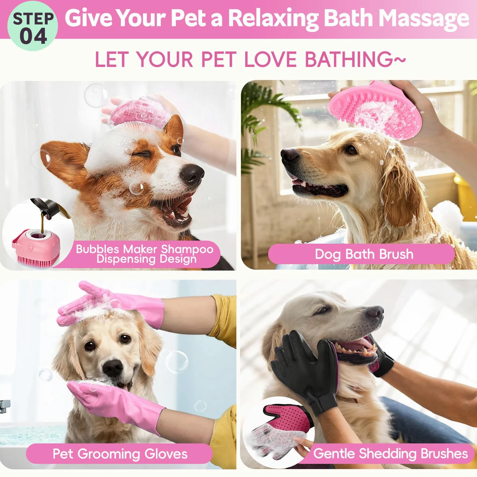 Kit de aseo de baño para mascotas, juego de cepillo para el pelo con toalla