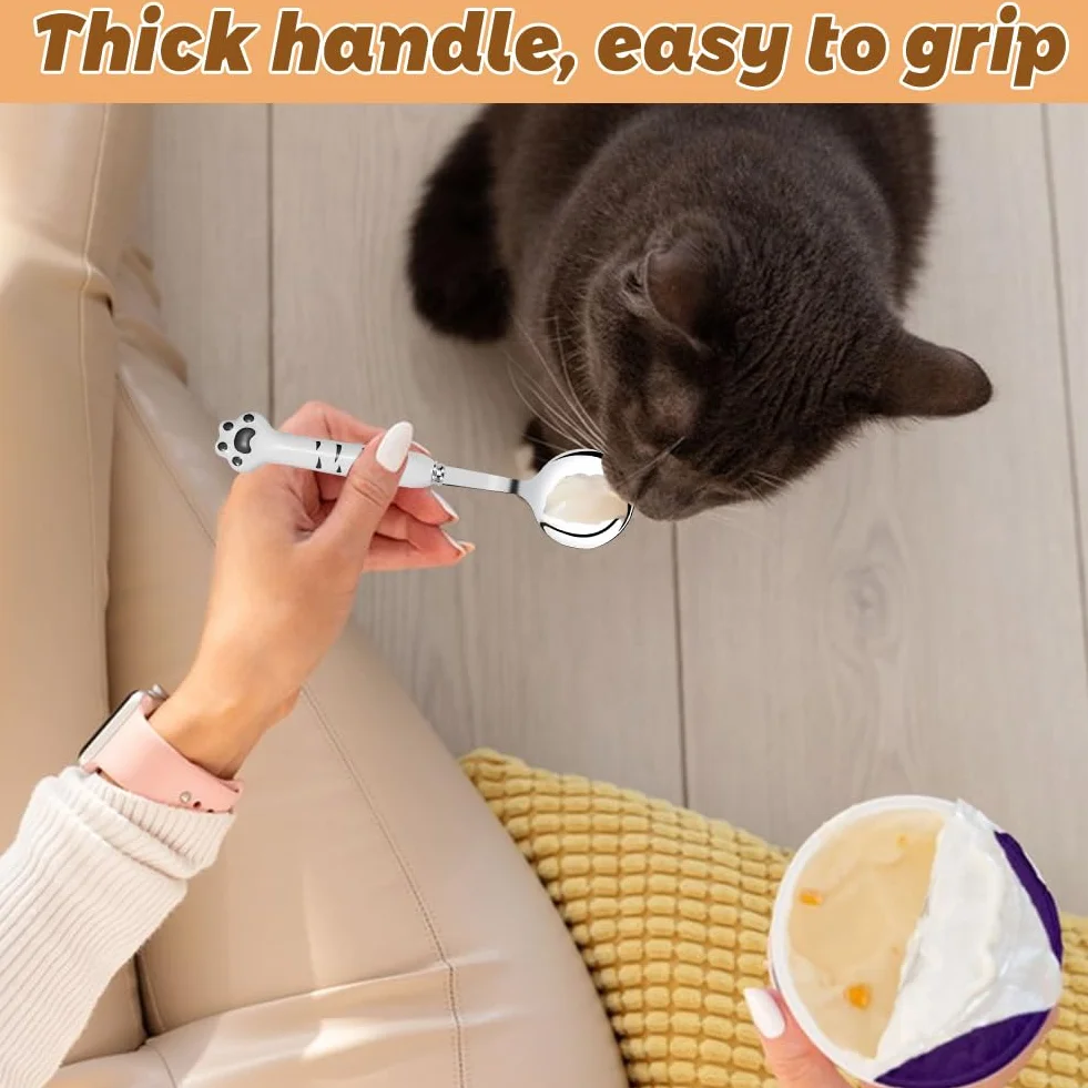 Cuchara de comida para mascotas 7 pulgadas, 2 paquetes de cucharas de latas de mascotas largas y tenedores de comida para perros, tenedores de cucharas de comida para gatos de acero inoxidable, tenedo