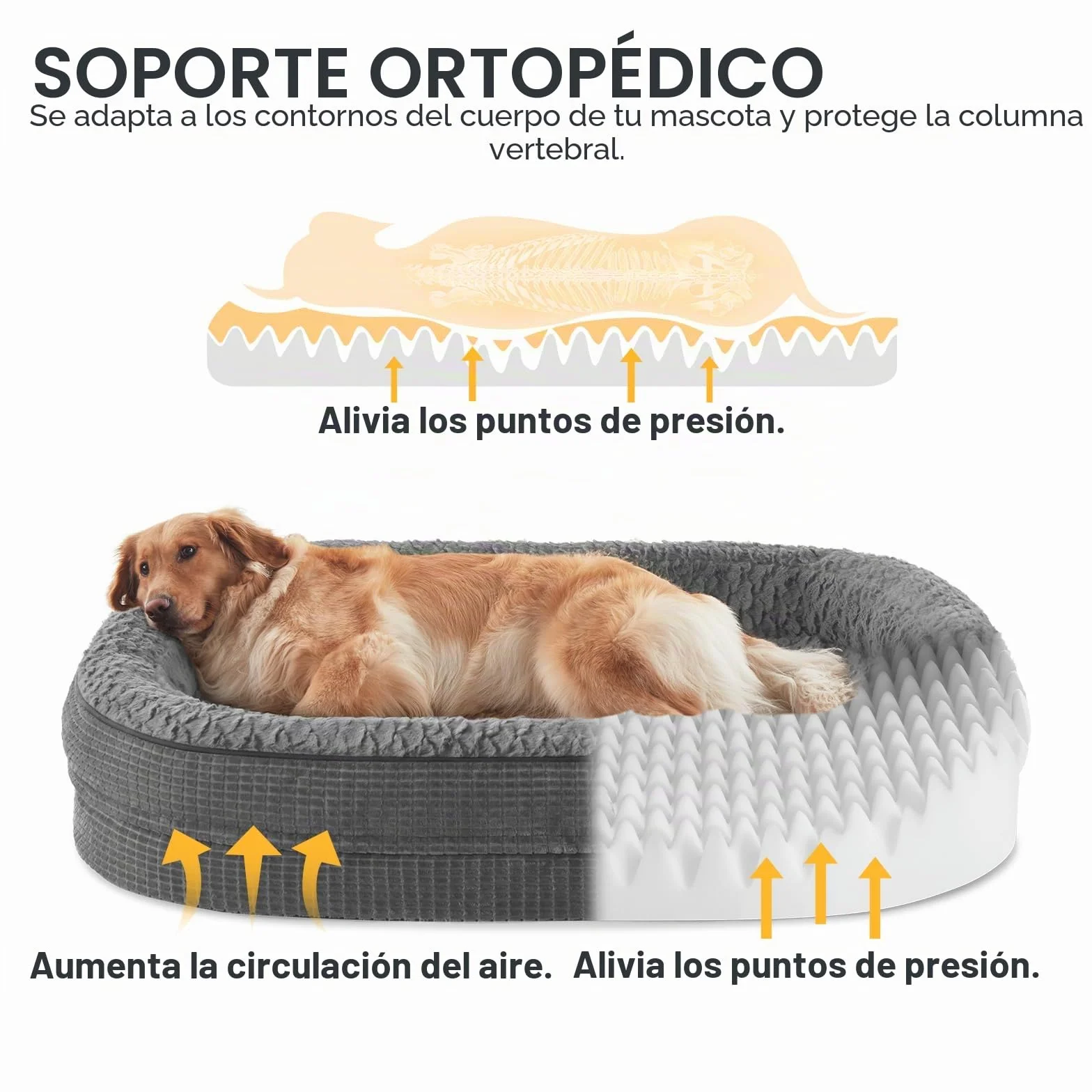 Pawk Cama Perro Medianos Sofá Perro Ortopedica Desmontable y Lavable, Colchon Perro con Forro Impermeable y Espuma Viscoelastica,89x63x18cm, Gris