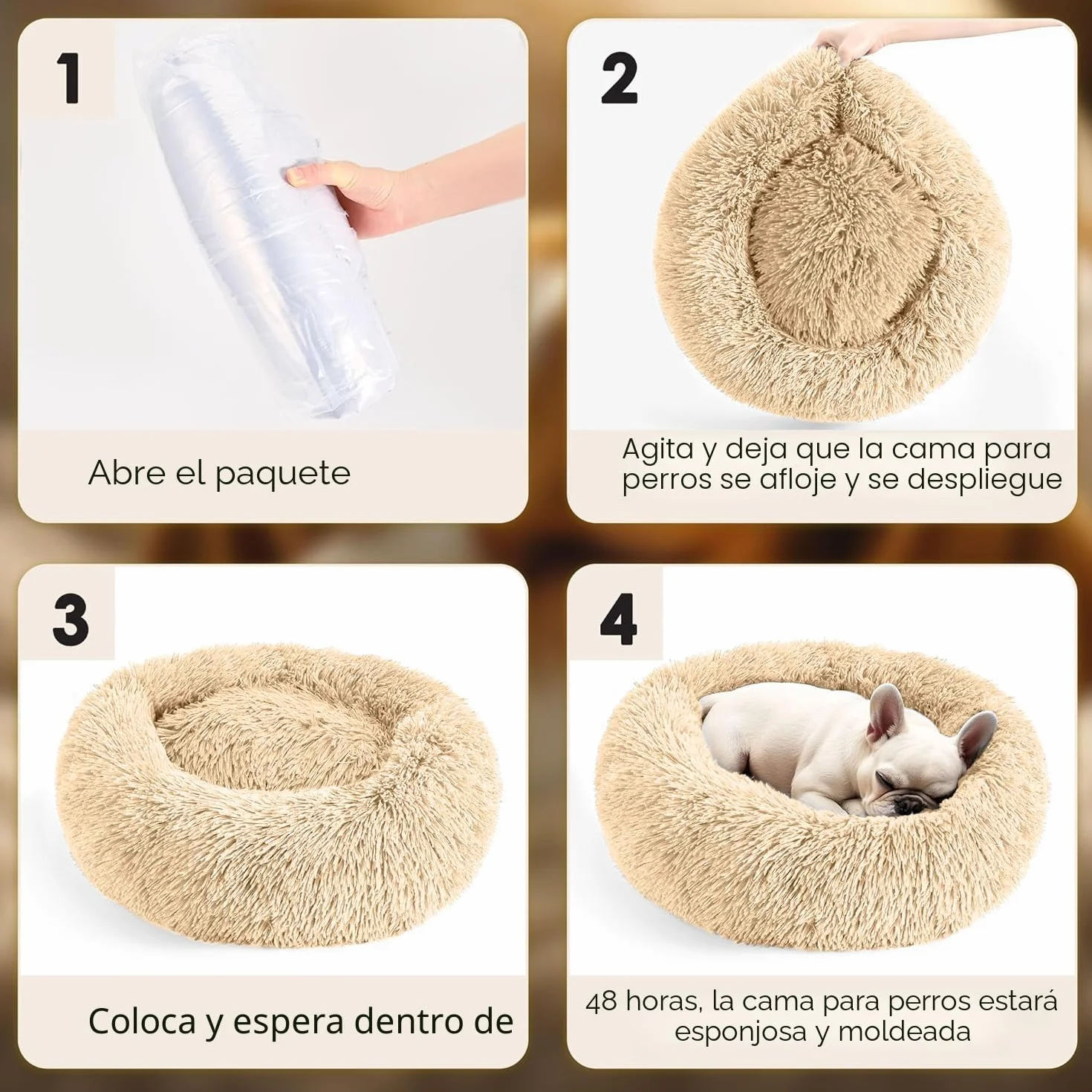 Cama para perros, mullida, cojín para perros, redondo, cama para mascotas, donut y gatos, lavable con base antideslizante, para perros grandes, medianos y pequeños, 70 cm, camello