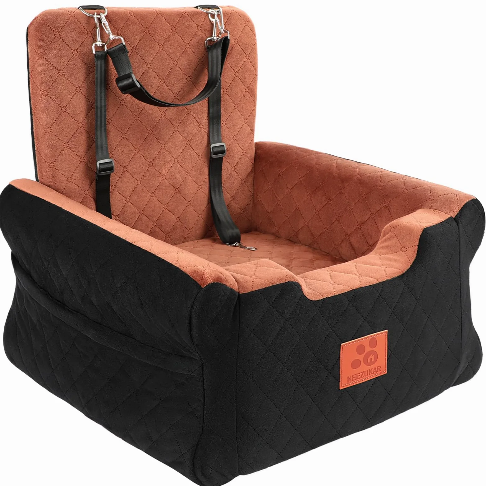 GL GLENSLAVE Asientos de coche para perros pequeños y medianos, asiento elevado de espuma viscoelástica para perros, asiento de coche desmontable lavable para mascotas con cinturones de seguridad y
