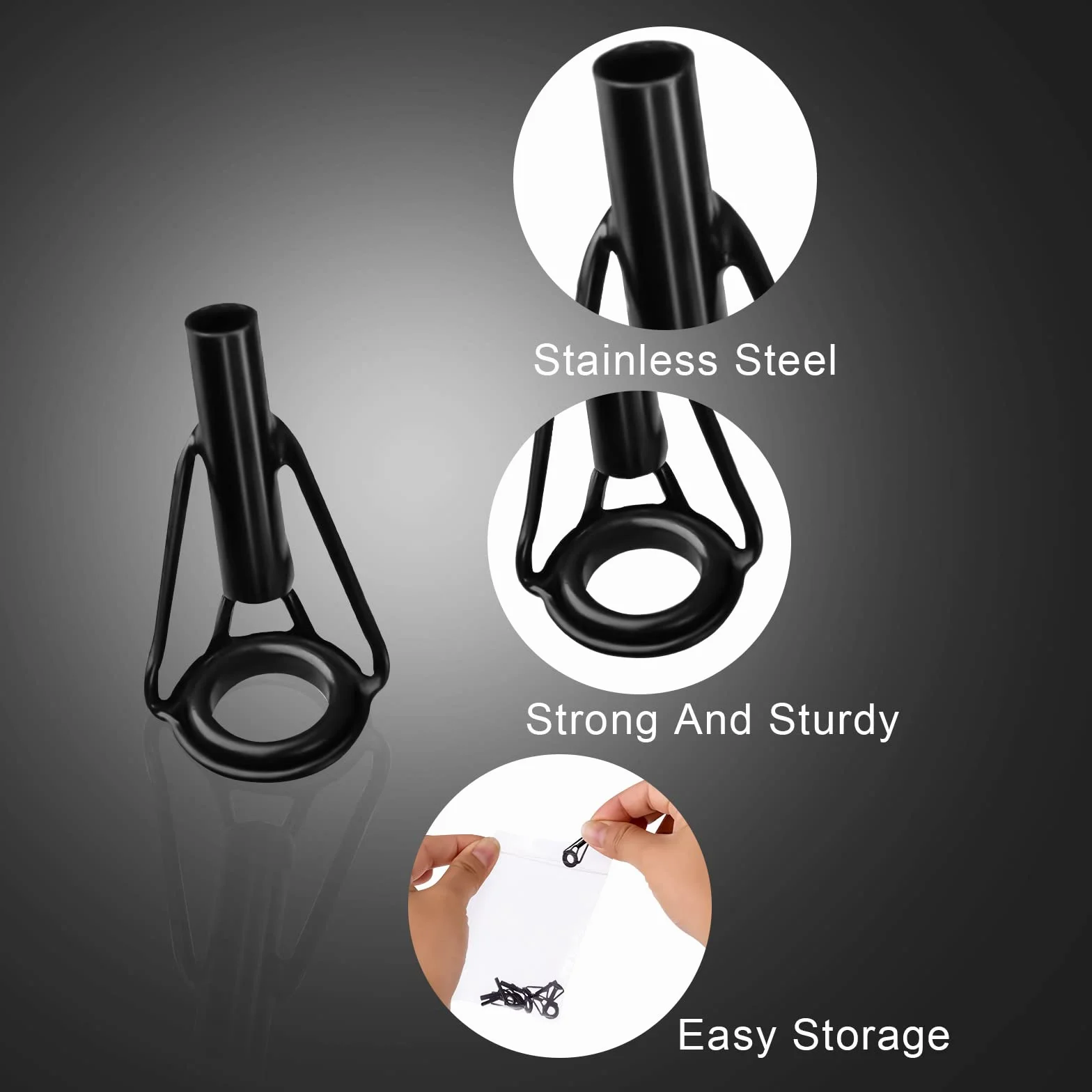 KINBOM 8 Piezas Kit de Punta de Caña de Pescar Acero Inoxidable para Agua Dulce Salada Negro