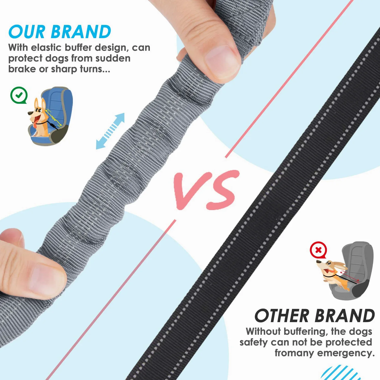 SlowTon - Cinturón de Seguridad Doble para Perro, con Doble acoplador Ajustable y elástico y Rayas Reflectantes para Dos Mascotas, para Viajes en Coche