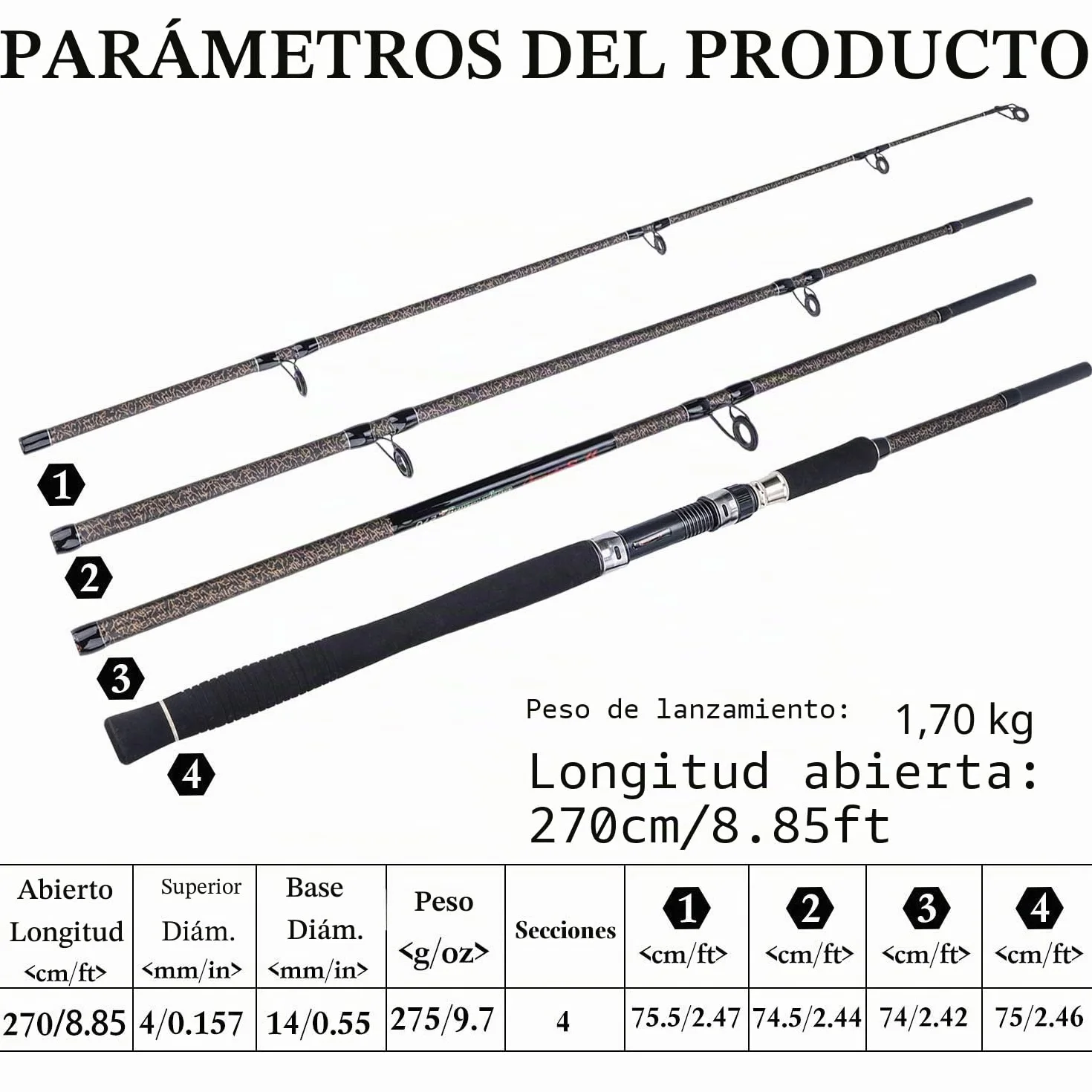 Sougayilang Caña de Pescar Carpa Fibra de Carbono 4/5 Secciones Portátil Mango Eva Agua Salada Dulce