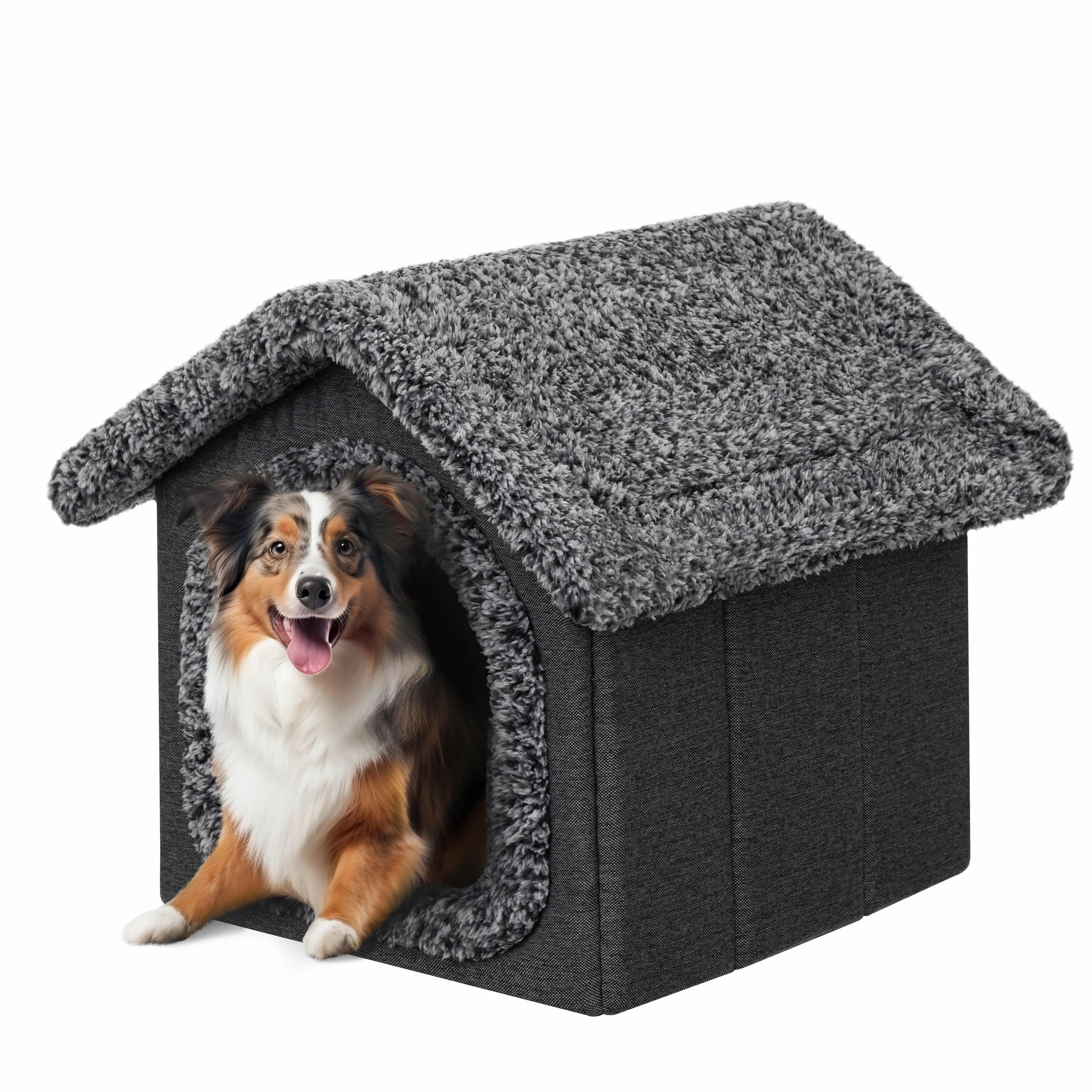 Caseta para mascotas, casa para perros, caseta para gatos, casa para perros, cojín para gatos, casa mullida, negro, 32 x 38 x 32 cm