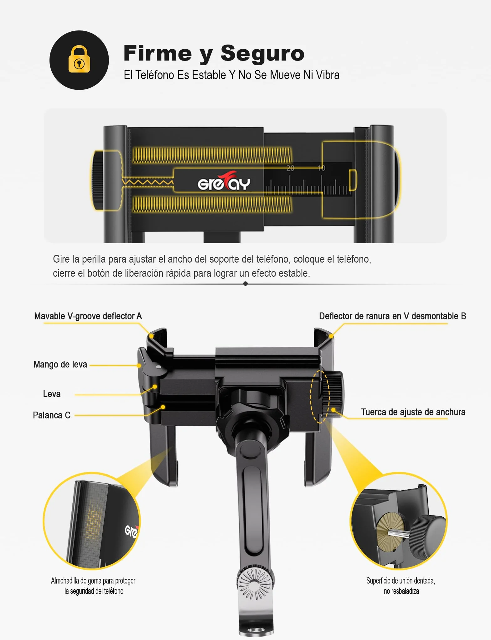 Grefay Soporte Móvil Moto Scooter Desmontaje Rápido 1S 360° Giratorio para Teléfonos 3.5-7.0 Pulgadas