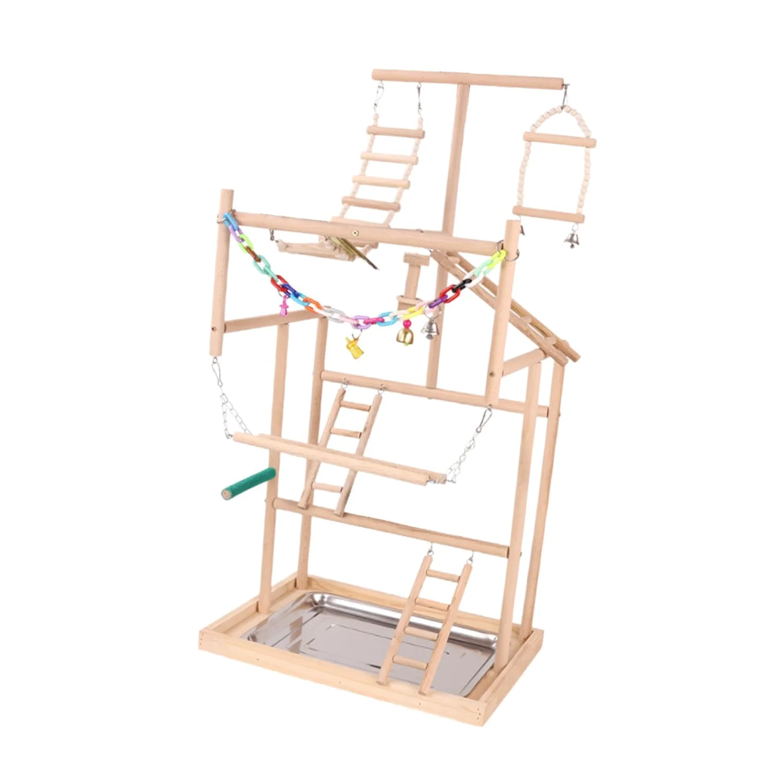 Puesto de para Madera para Loros, Parque Infantil con Juguetes interactivos y escaleras para trepar, Espacio Seguro para Hacer Ejercicio para