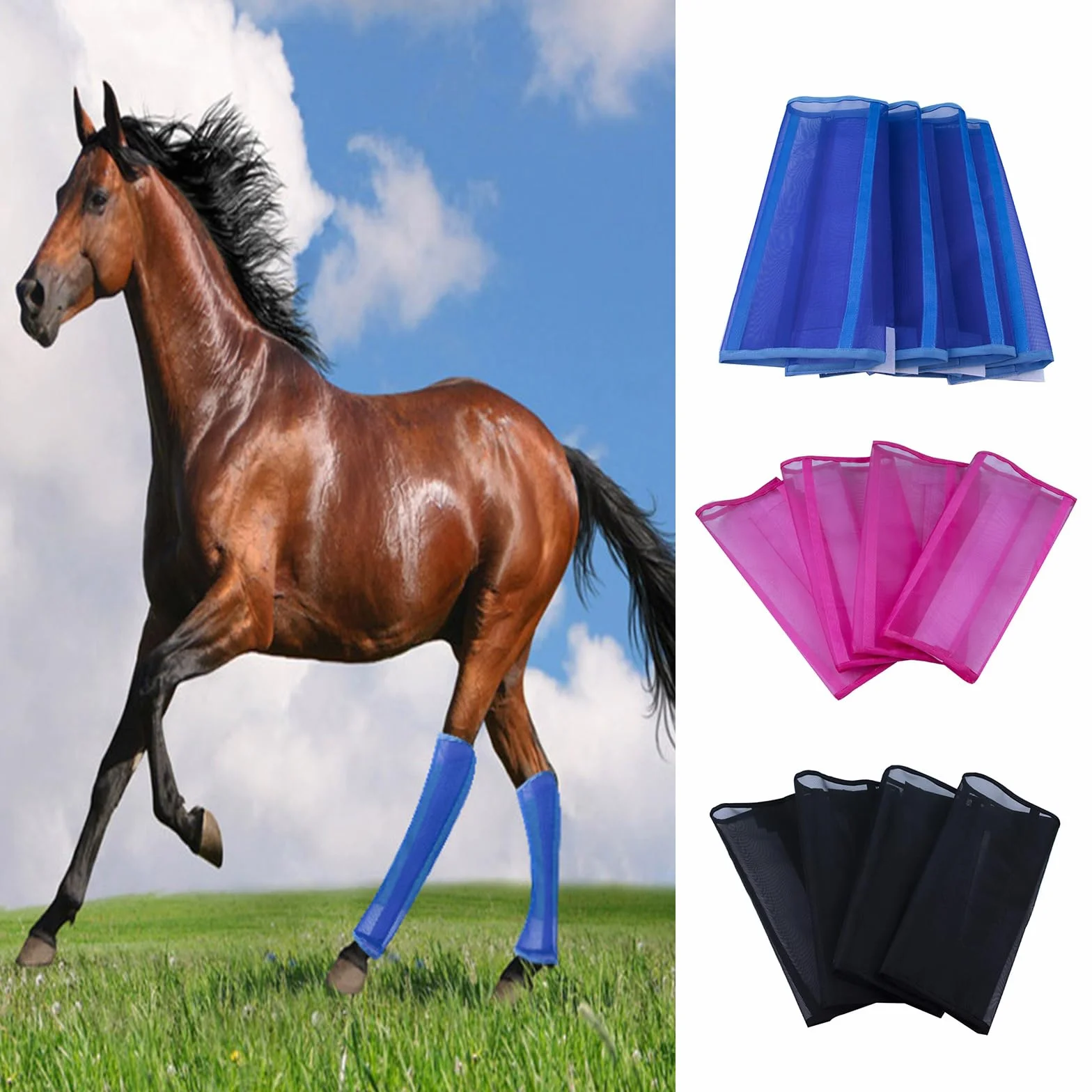 4 Piezas de Bota contra Moscas para Caballos, Mallas de Malla para Moscas, Bota de Caballo Transpirable, Envolturas Protectoras para Patas de Caballo para prevenir Moscas