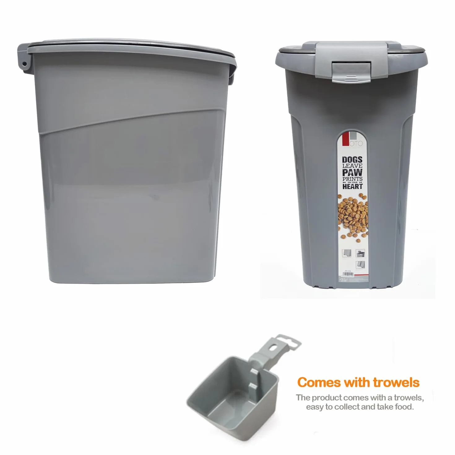BPS Contenedor de Comida para Mascotas Caja de Alimentos Pienso 54L Tapa Abatible Hermética con Pala para Perros y Gatos (L: Blanco) BPS-4159BL
