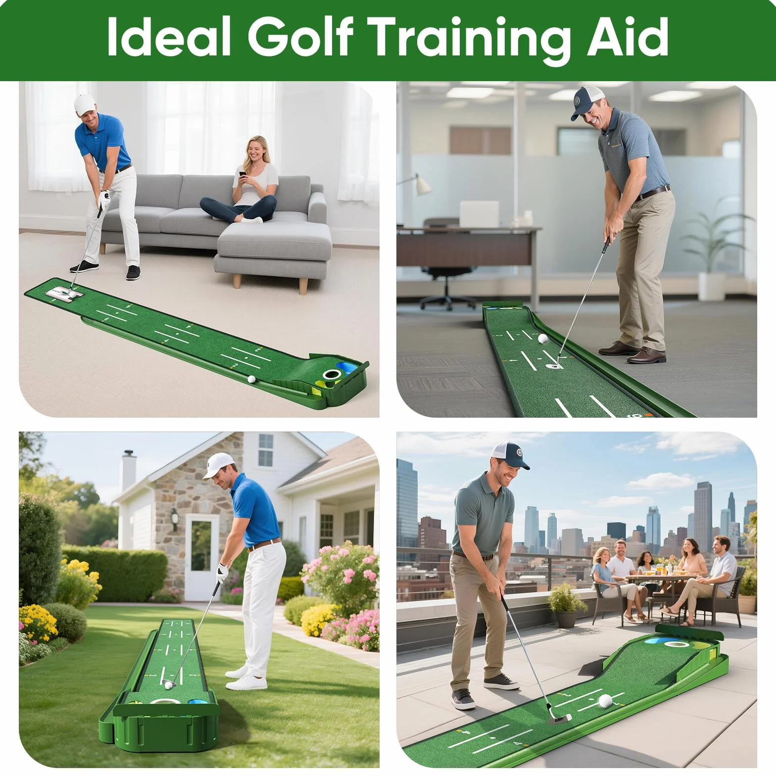 WildFun Golf Putting Green Mat with Putting Gates and Mirror for Home Office Practice