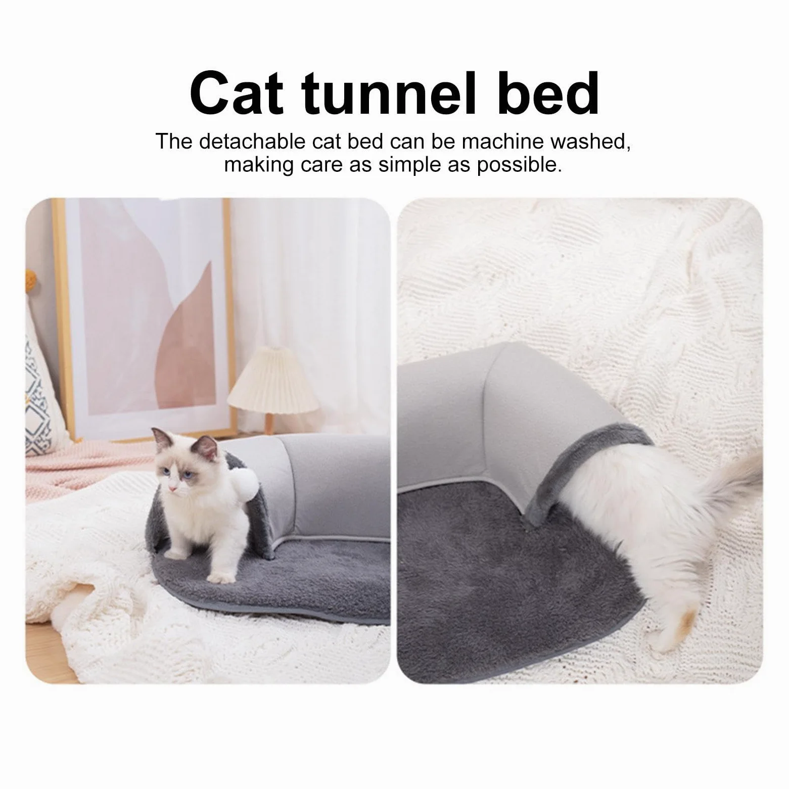 Paquete de túneles para gatos, cómodo de gatos, cabaña para mascotas | autocalentable | de juguete lavable para gatos, tapete interactivo para gatos, conejos, cachorros, 25.6 x 19.3 x 6.7
