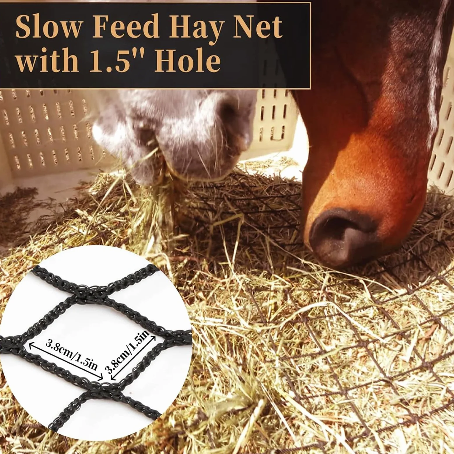 Red de heno de alimentación Lenta para Caballos, Red de alimentación para Caballos súper Estable, Bolsa de alimentación Ecuestre de Malla Grande sin Nudos de 1,5 Pulgadas,3XL