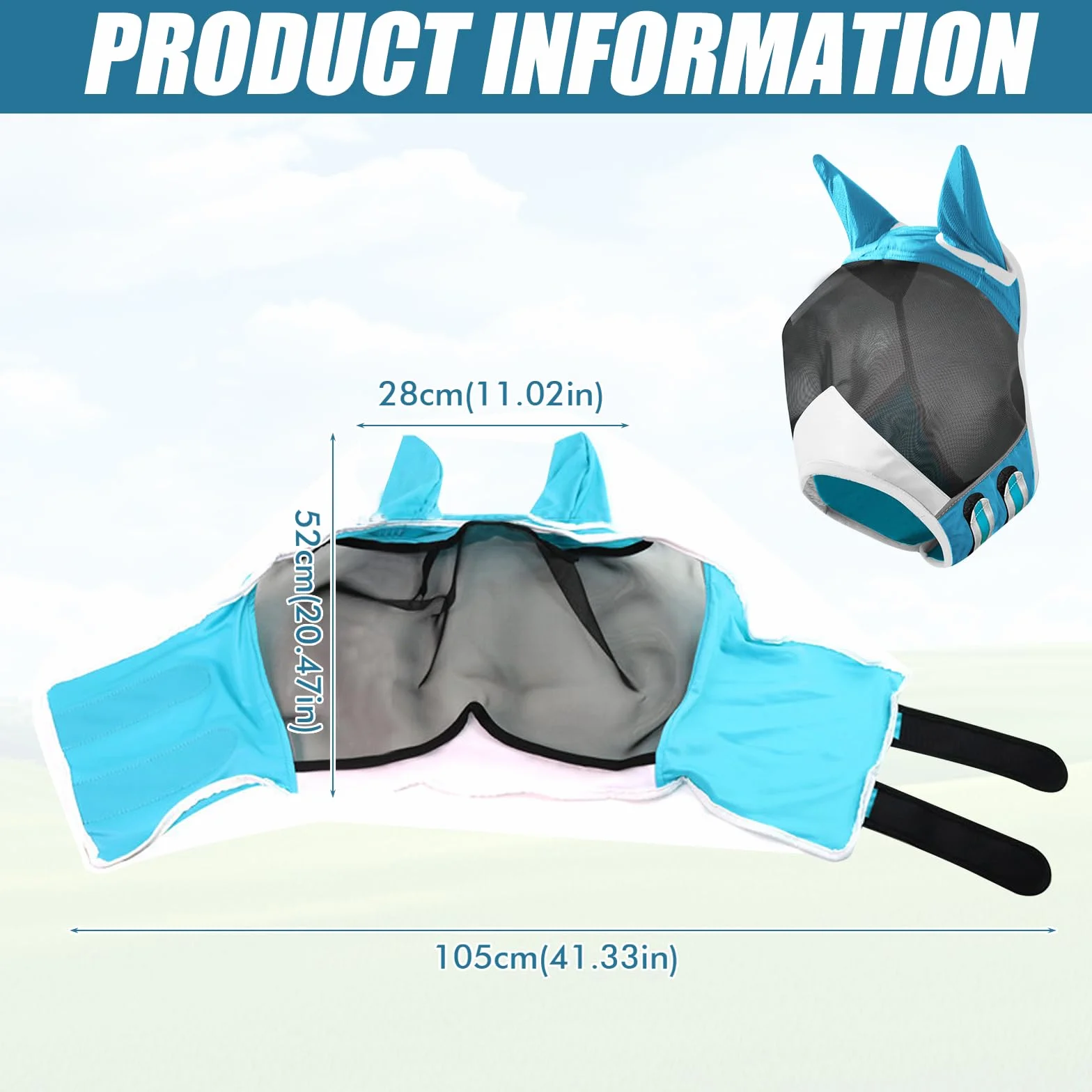 Máscara de mosca para caballo, protección UV con protección para las orejas, máscara de caballo con orejas, protección protectora, malla transpirable