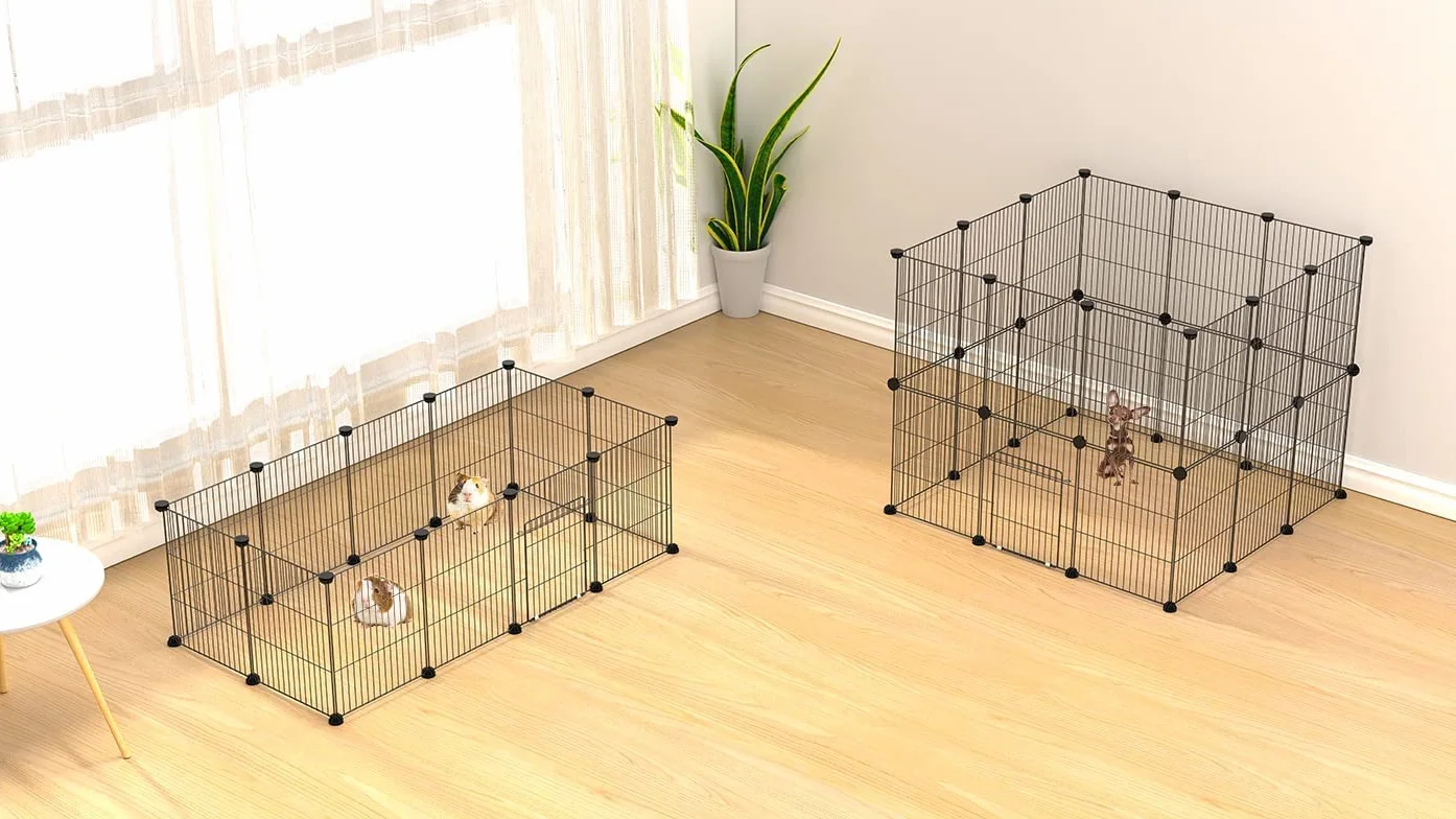 PILIN Corral para animales pequeños con puerta, valla para mascotas con alfombra impermeable, jaula para conejos, jaula para cobayas, cachorros, gatitos 30x38 12 piezas