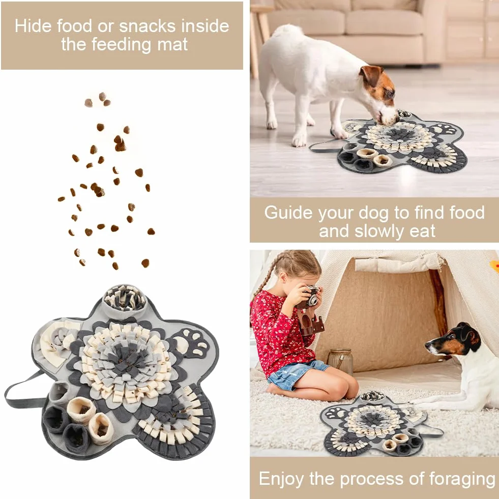 OSDUE Alfombra Olfativa Perros Lavable a Máquina Snuffle Mat para Perros Portátil Interactiva Almohadilla Olfatear Mascotas Estera de Alimentación Lenta para Mascotas Entrenamiento de Forrajeo-Flores