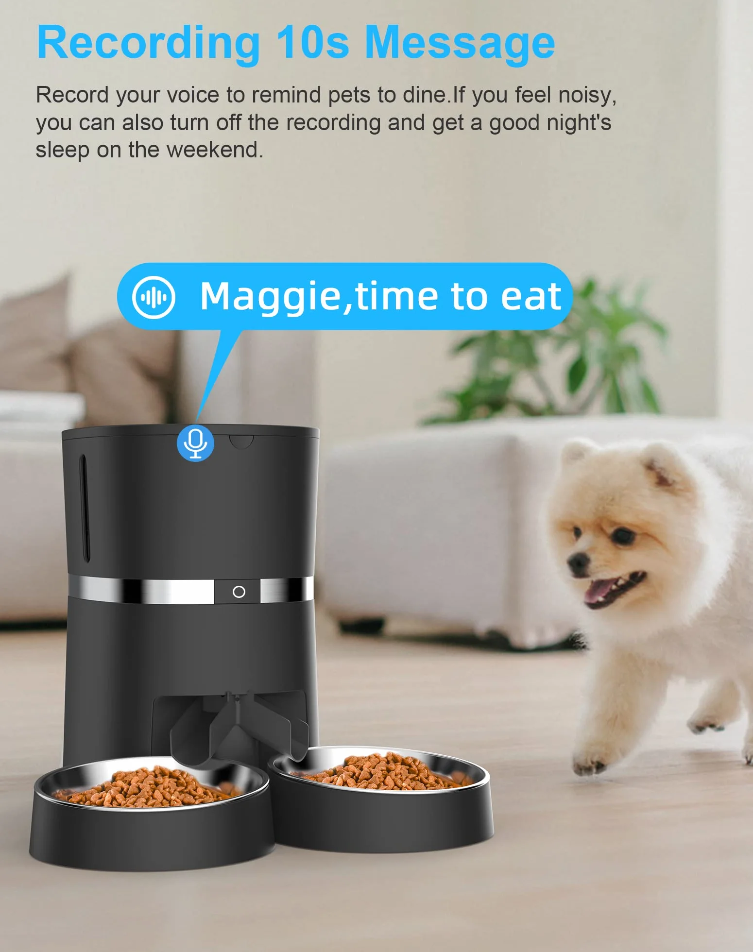 2.4G WiFi Comedero Automático para Gatos y Perros & Múltiples Mascotas,Dispensador de Comida con Control Remoto de Aplicación,10s grabación de Voz,Programable Tiempo de la Comida y Porciones