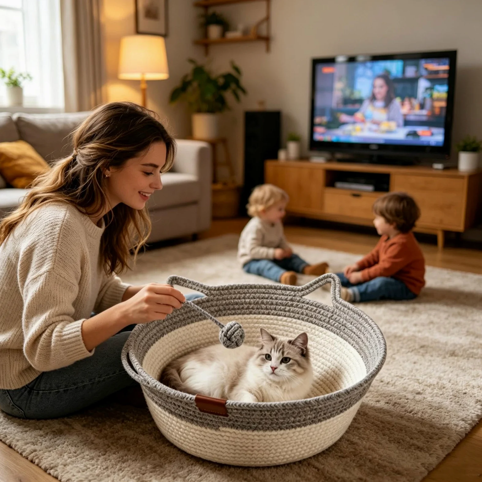 Cama Para Gatos Cesta Estética Rascador De Cuerda De Algodón | Cama Pequeña Para Gatos Para Hogar Pequeño Y Mediano, Balcón, Salón, Interior, Exterior, Jardín Y