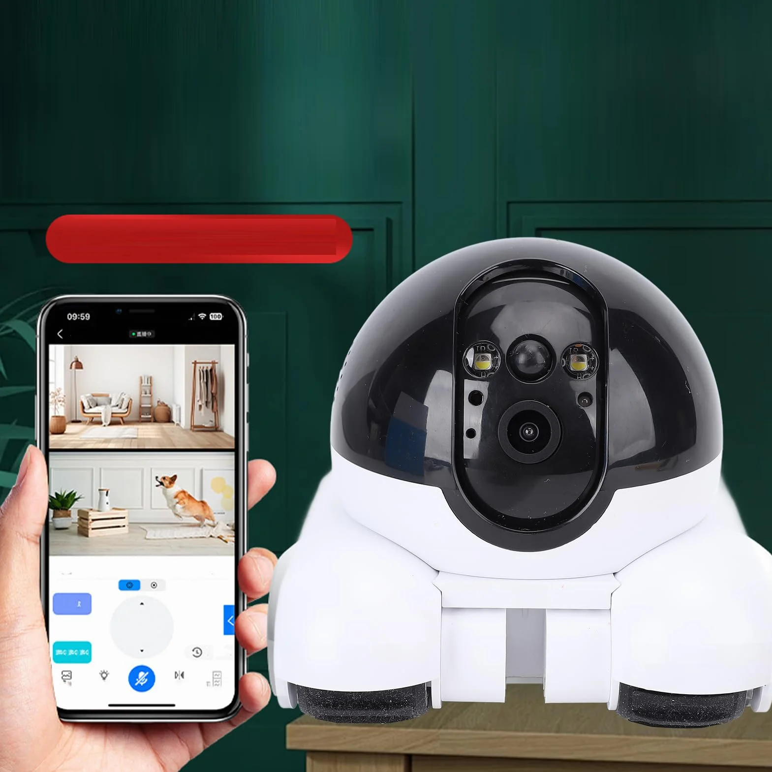 Tangxi Robot de Cámara de Mascotas, Cámara de Seguridad para el Hogar sobre Ruedas, Monitor Móvil de Doble Lente de Lente de 1080p, Control de Aplicaciones de Conversación y WiFi de 2