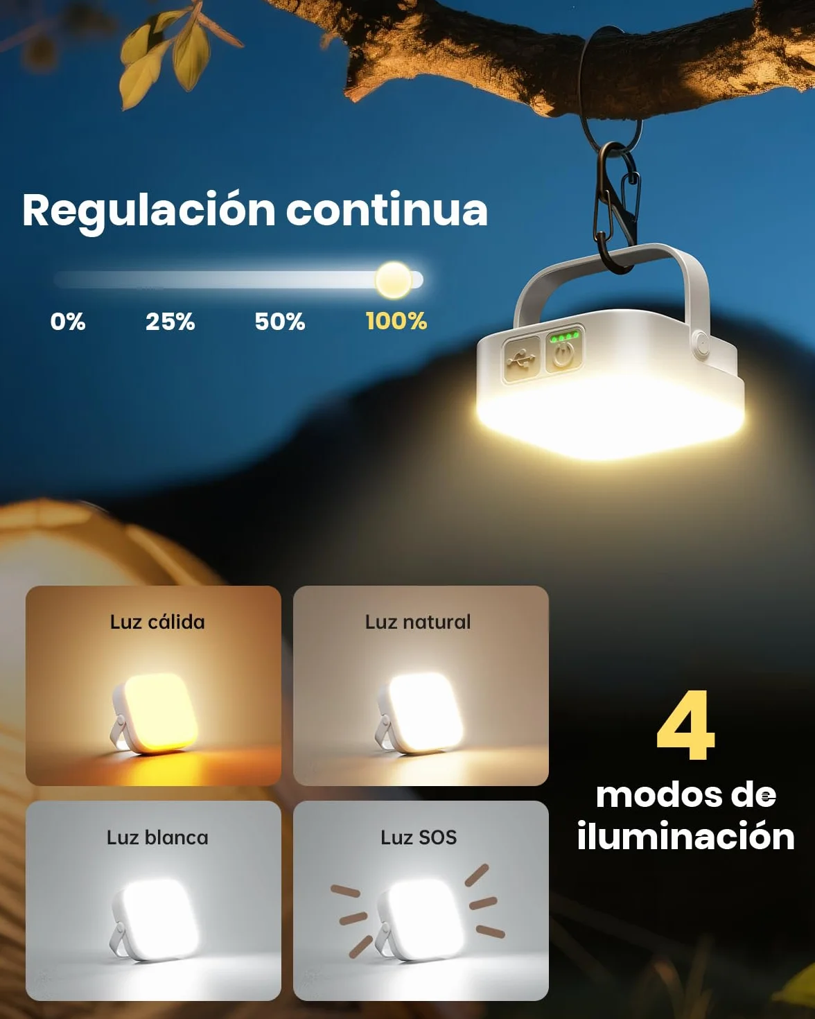 Eventek Lámpara Solar de Camping 4000LM 10000mAh LED Recargable IP65 Impermeable