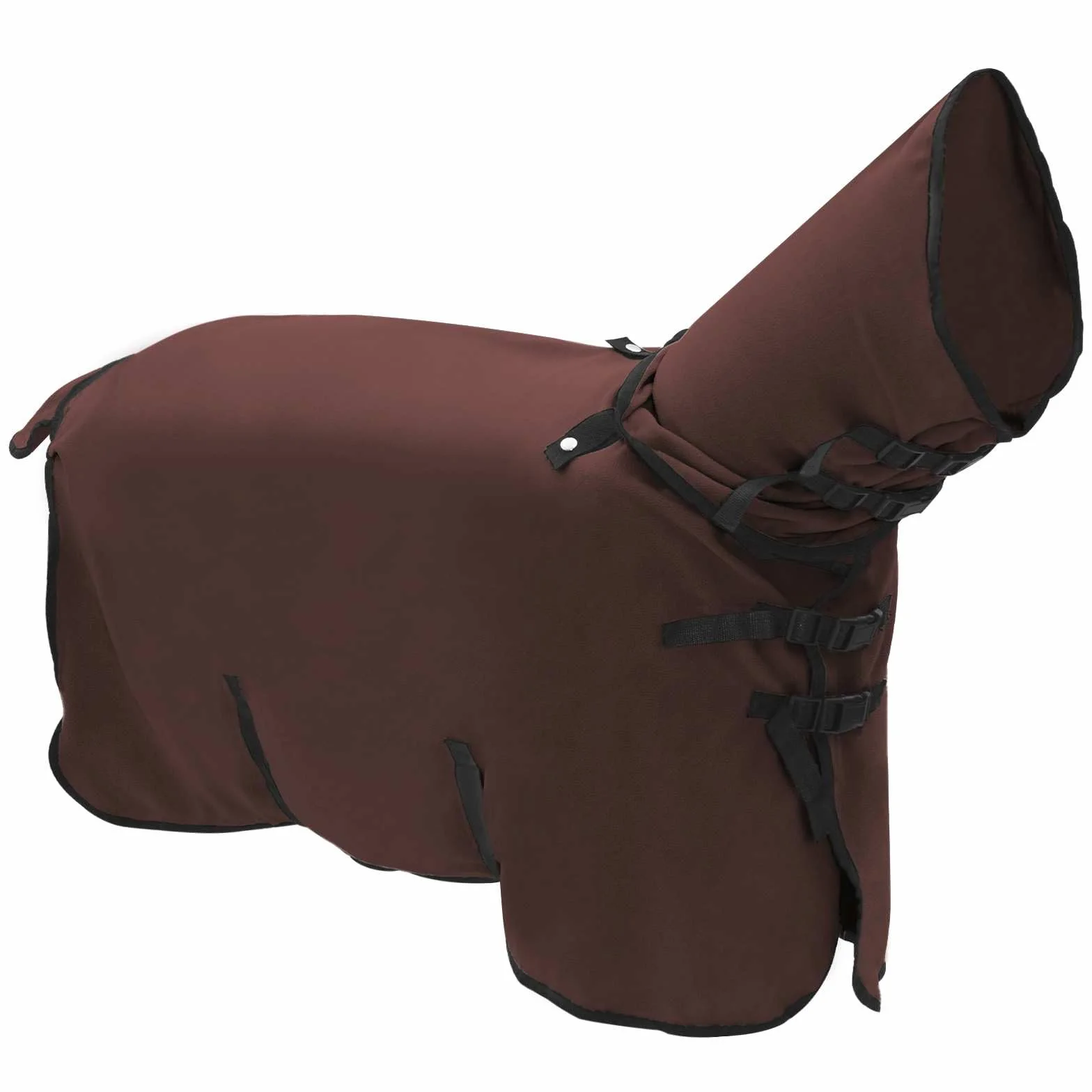 Manta de invierno para caballo, color marrón oscuro, 75 cm, poliéster con funda extraíble, transpirable e impermeable, para transporte de pastos, con cierre en el pecho y cinturón abdominal