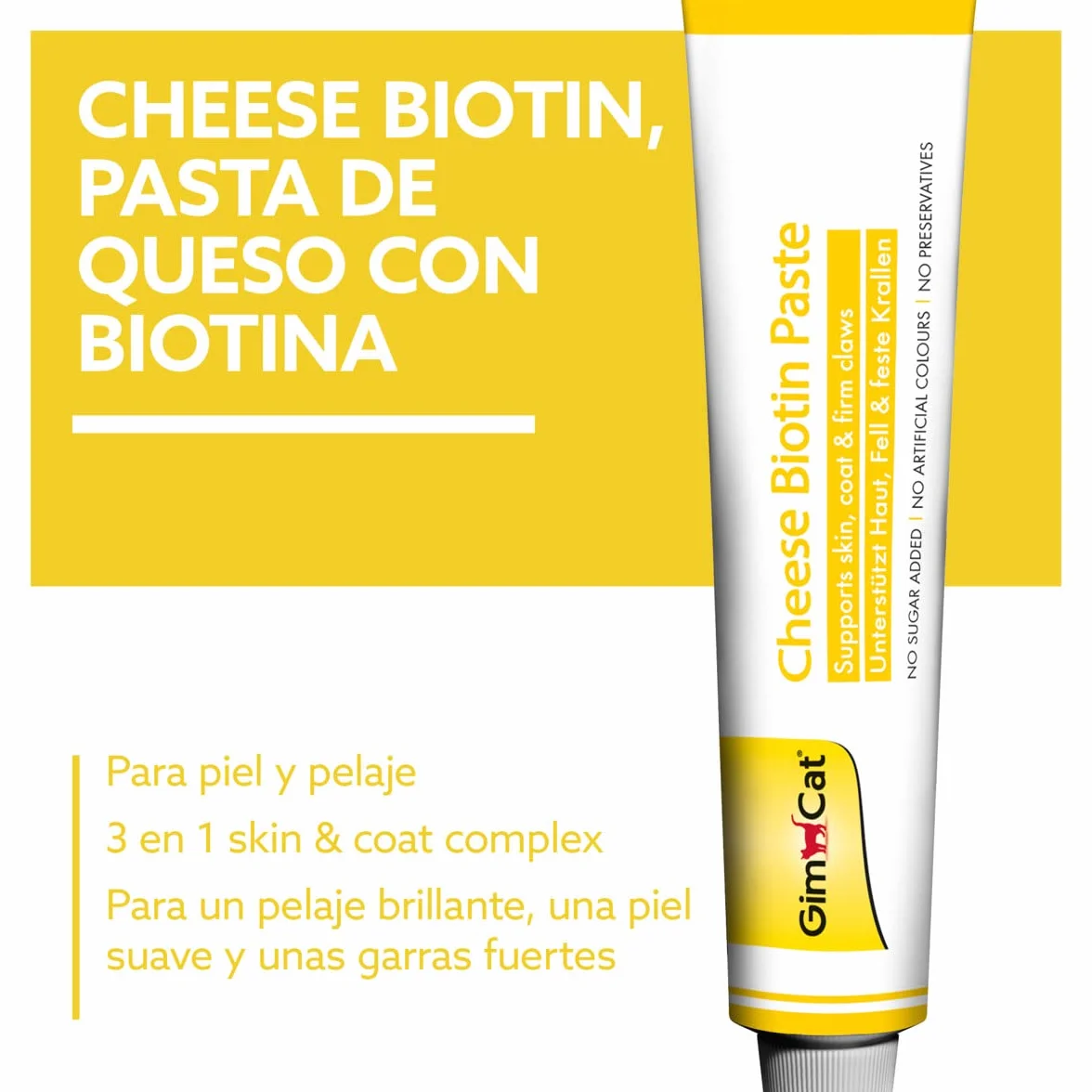 GimCat Cheese Biotin, pasta de queso con biotina - Con queso aromático, zinc y aceite de linaza para pelaje, piel y garras - 1 tubo (1 x 200 g)