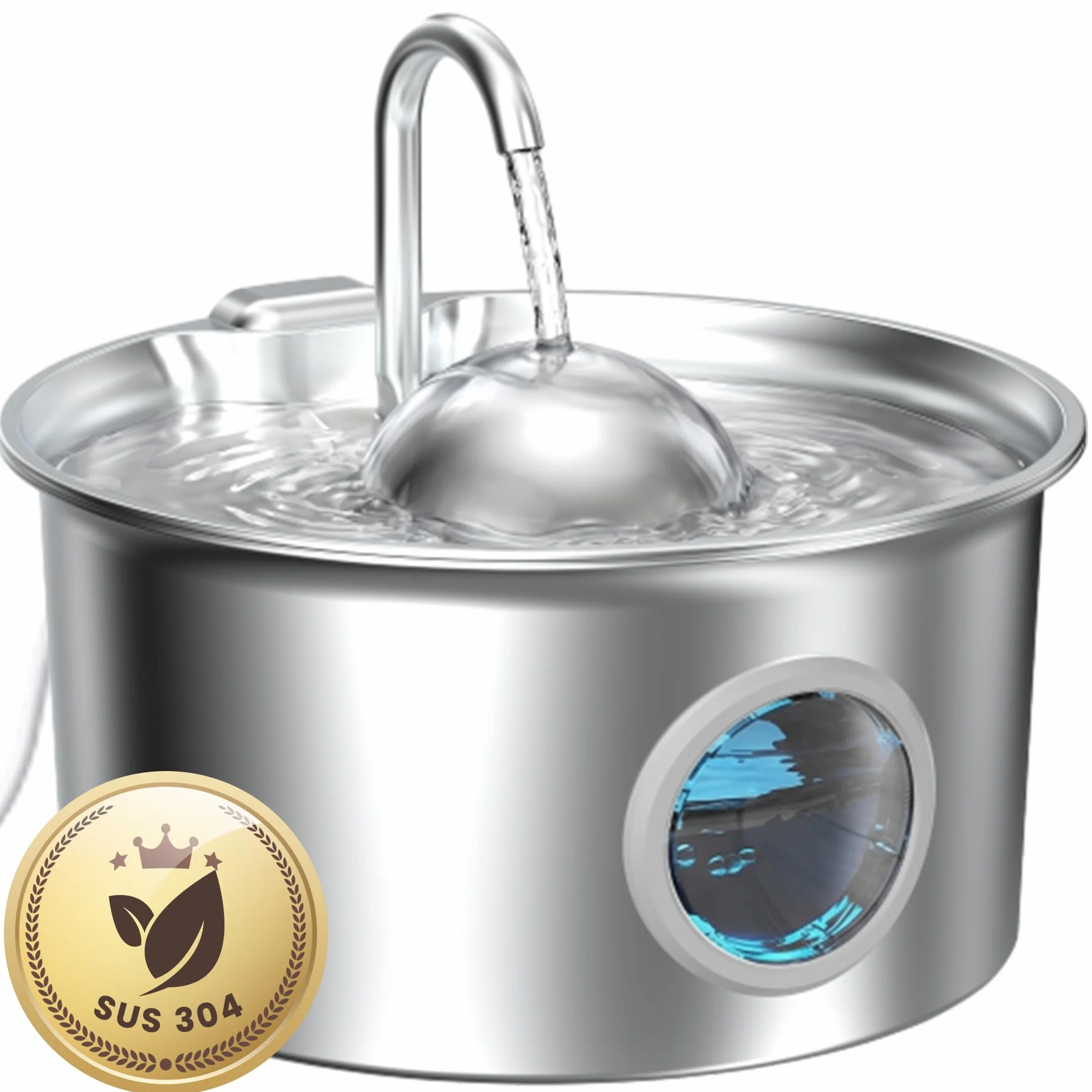 Fuente para Gatos Acero Inoxidable: Bebedero Gatos Automatico - 2.6L Fuente Gato Acero Inoxidable - Dispensador Agua Gato - Dispensador Agua Mascota - Filtración de Cuatro Capas - Hemiesférico