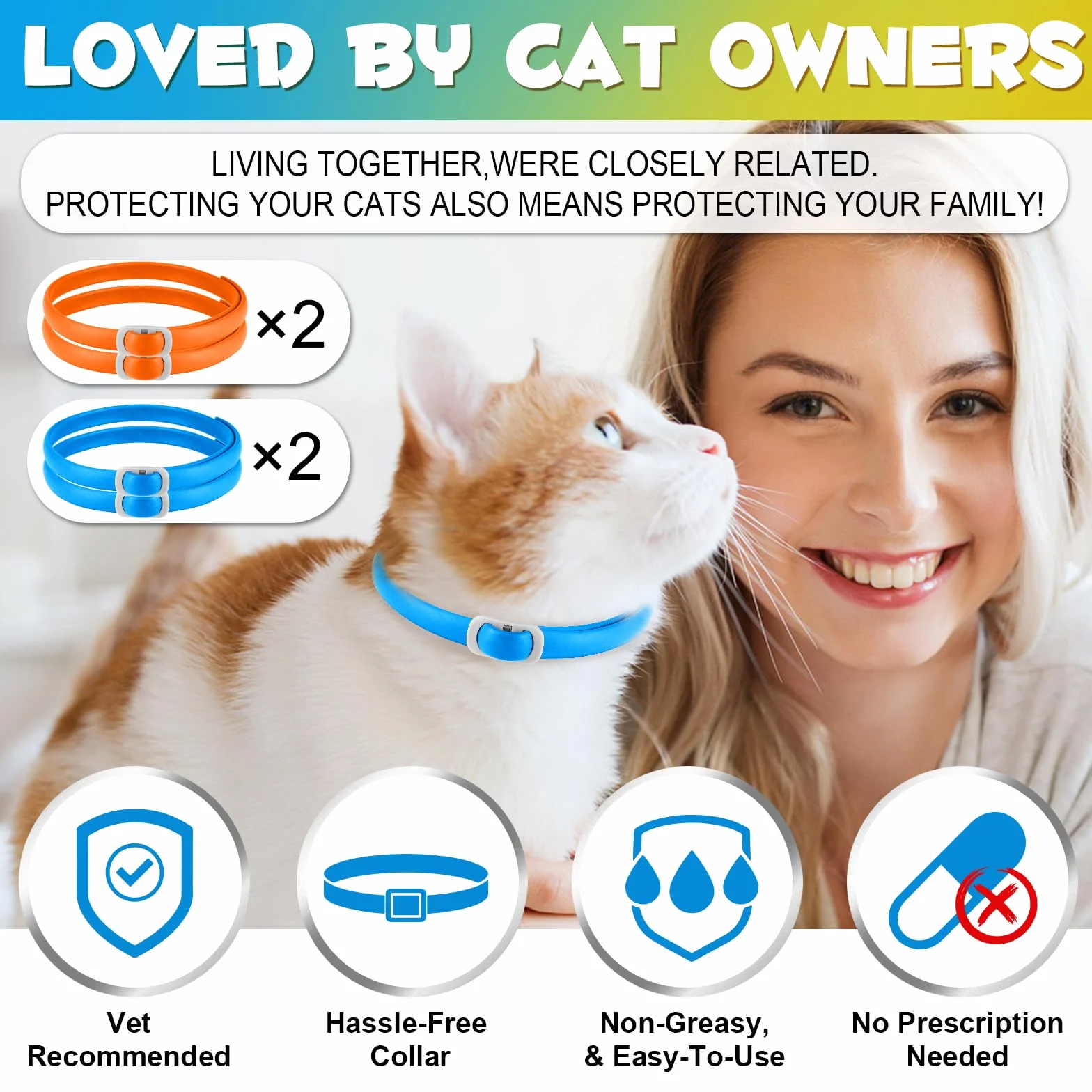 Anti-Floh- und Anti-Zecken-Halsband für Katzen, 4 Stück gegen Larven und Eier – beseitigt und tötet – schützt Das Tier und den Lebensraum, effektiver Schutz für 24 Monate, verstellbar und Wasserdicht