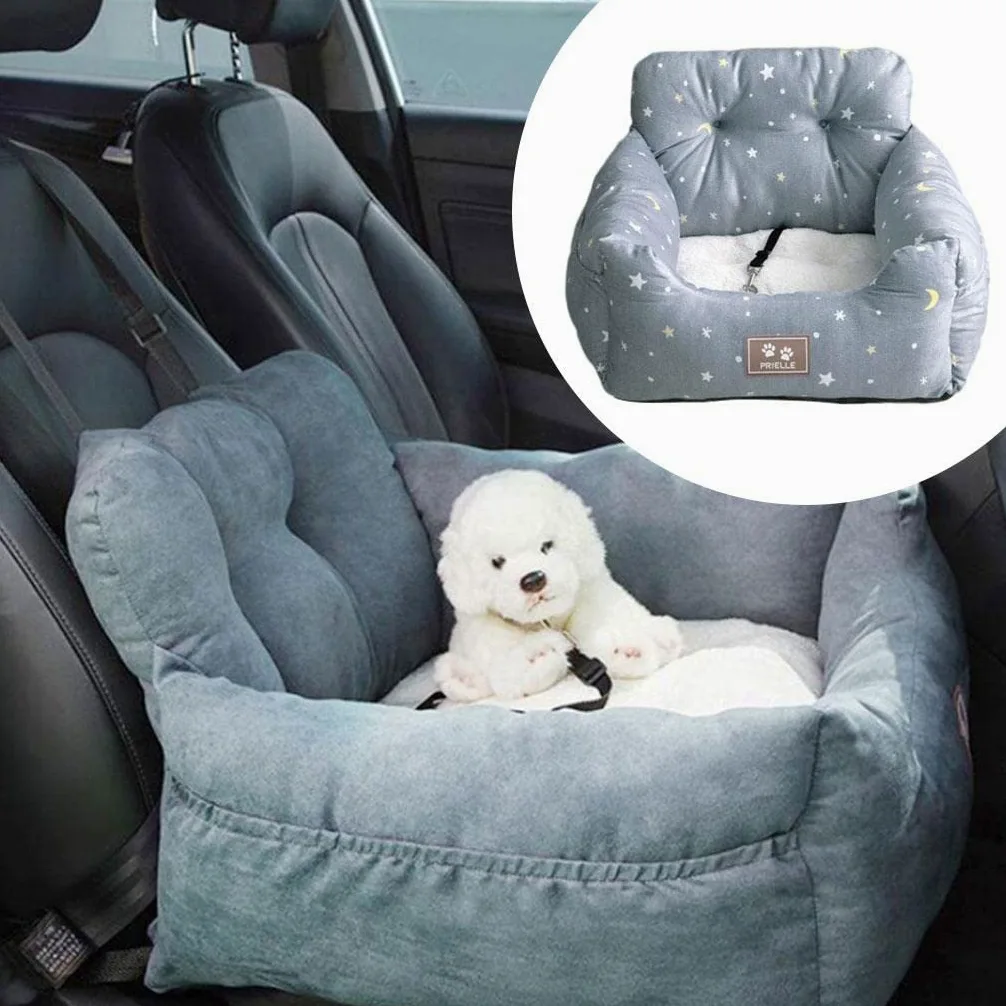 NC Cama Universal para Mascotas, Asiento, Perrera Suave con Cojín Antideslizante, con Correa de Seguridad Asiento de Coche para Perros para Gato, Gris