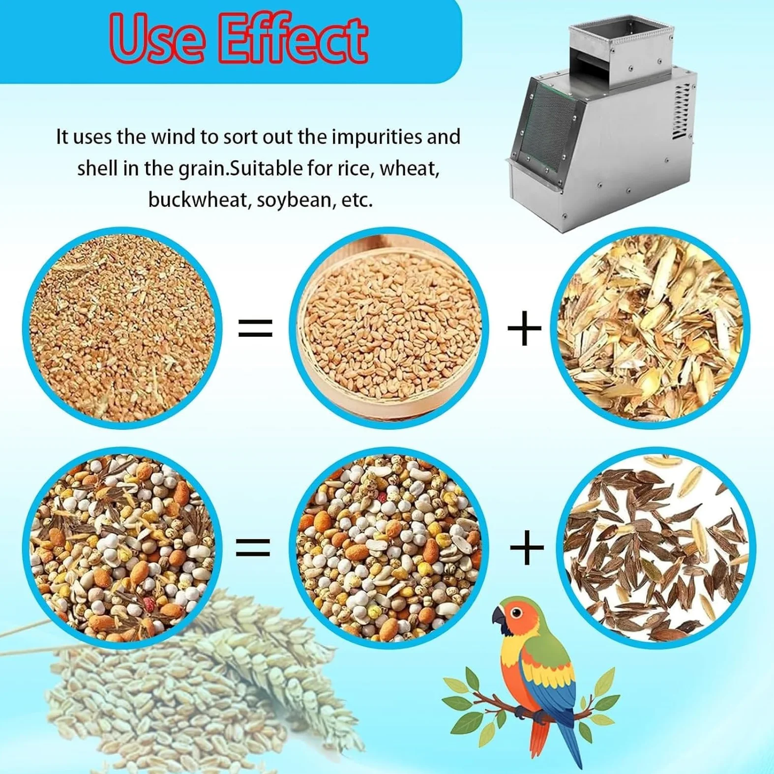 Máquina eléctrica de grano, limpiador de semillas de velocidad ajustable para maíz, cacahuetes, girasol, cereales, solución eficiente de procesamiento de granos