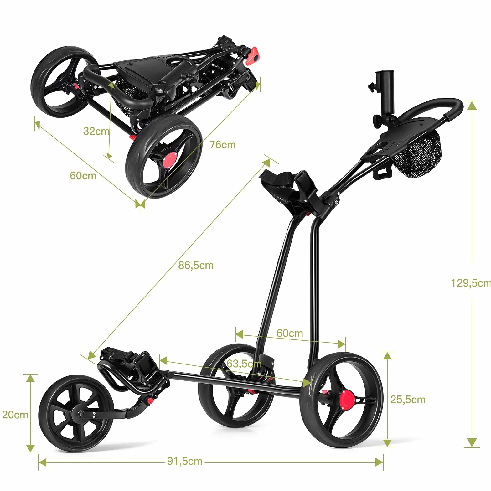 FANTASK Carro de Golf para Adultos, Negro, 91,5 x 60 x 129,5 cm